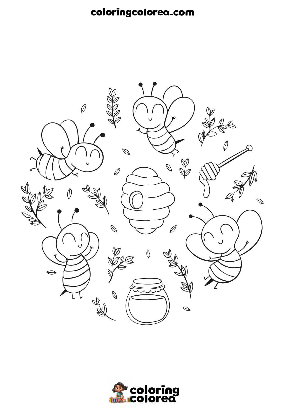 Dibujo para colorear gratis de abejas fabricando miel
