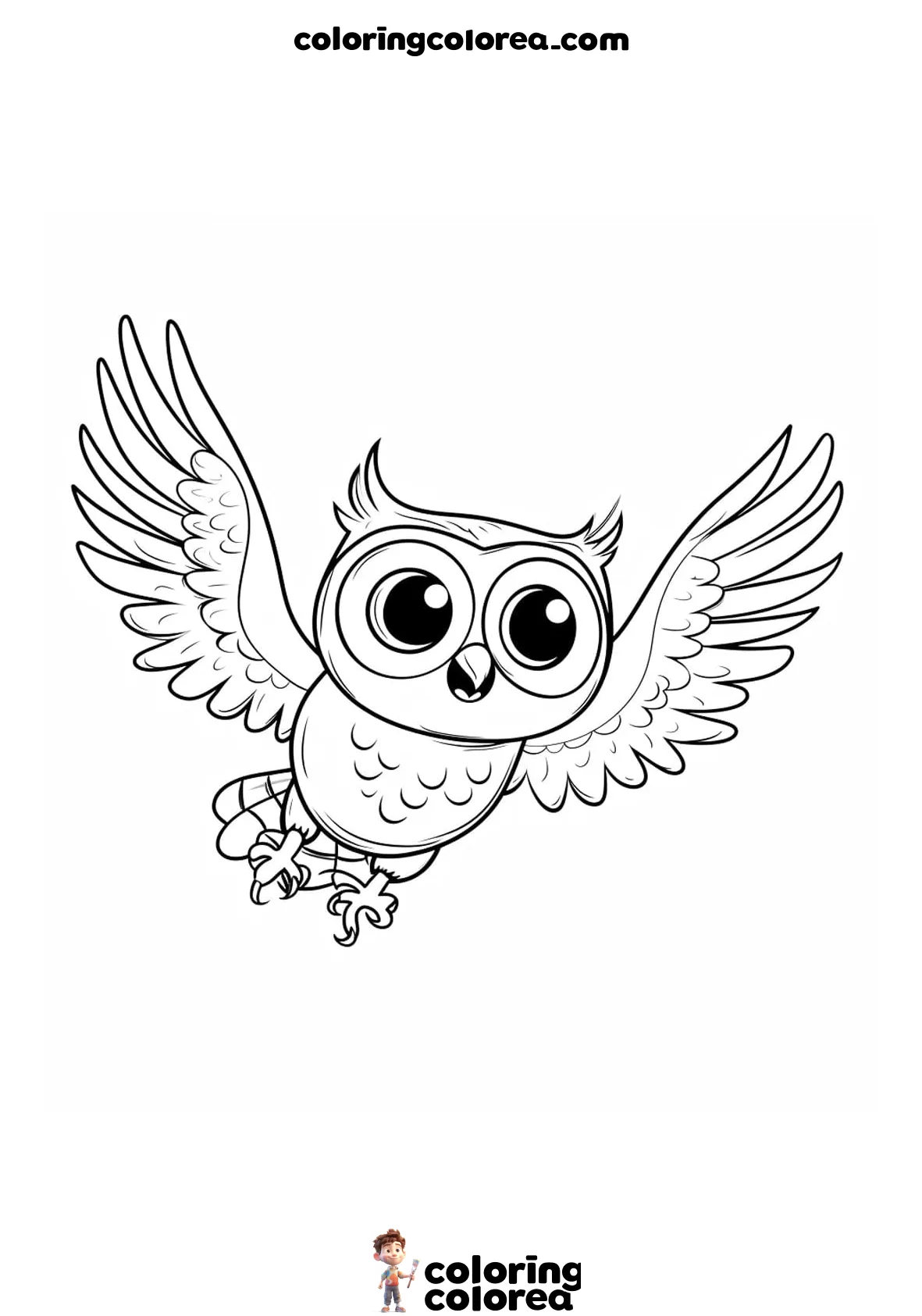 Dibujo para colorear gratis de un búho volando