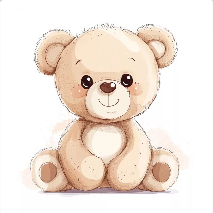 Dibujo de un oso de peluche en colores suaves crema, tonos pastel