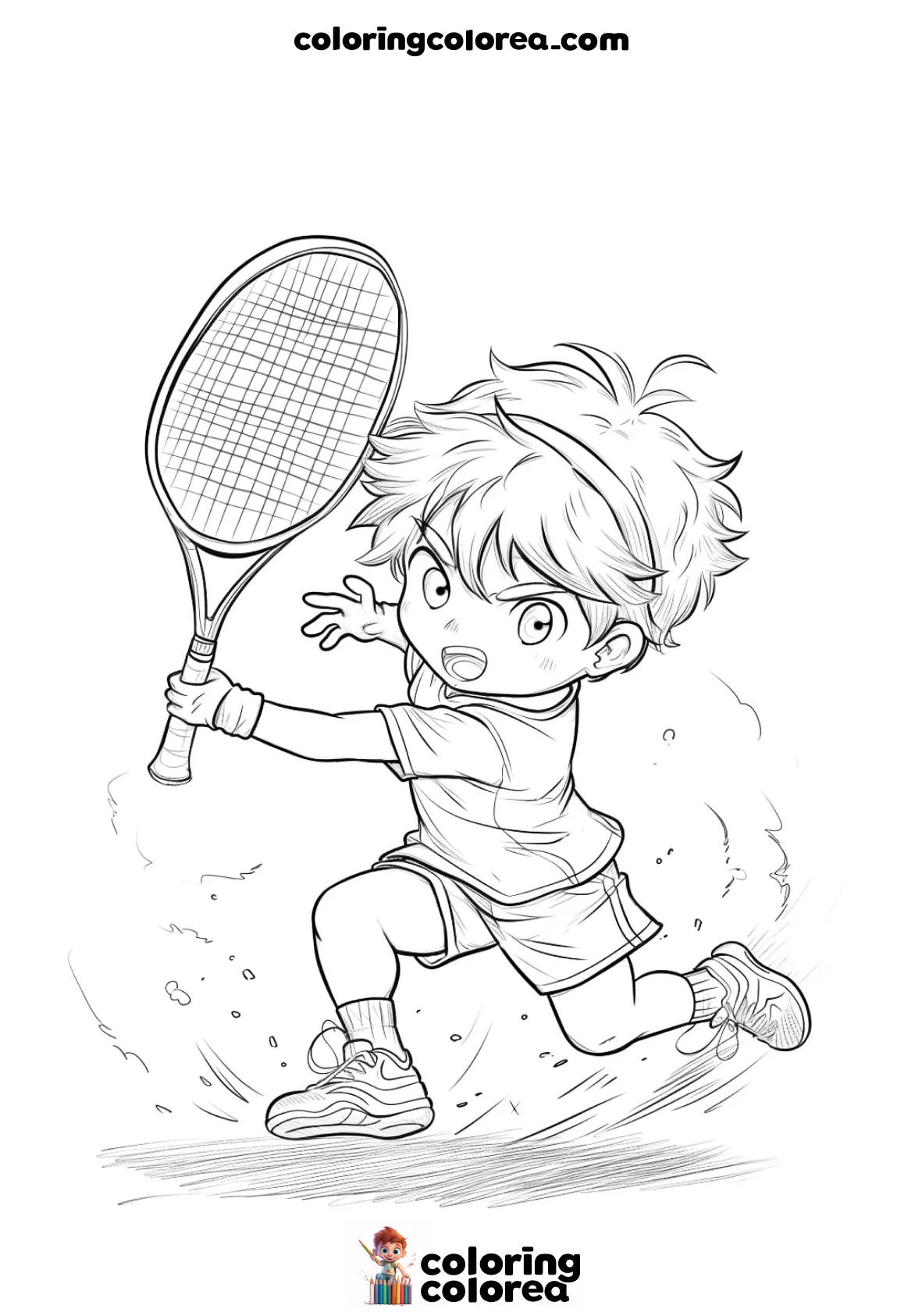 Dibujo para colorear gratis de un niños jugando al tenis