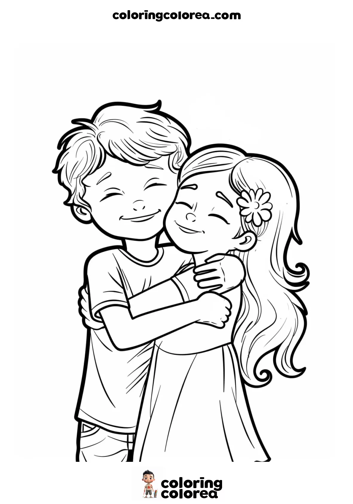 Dibujo para colorear de dos hermanos abrazados