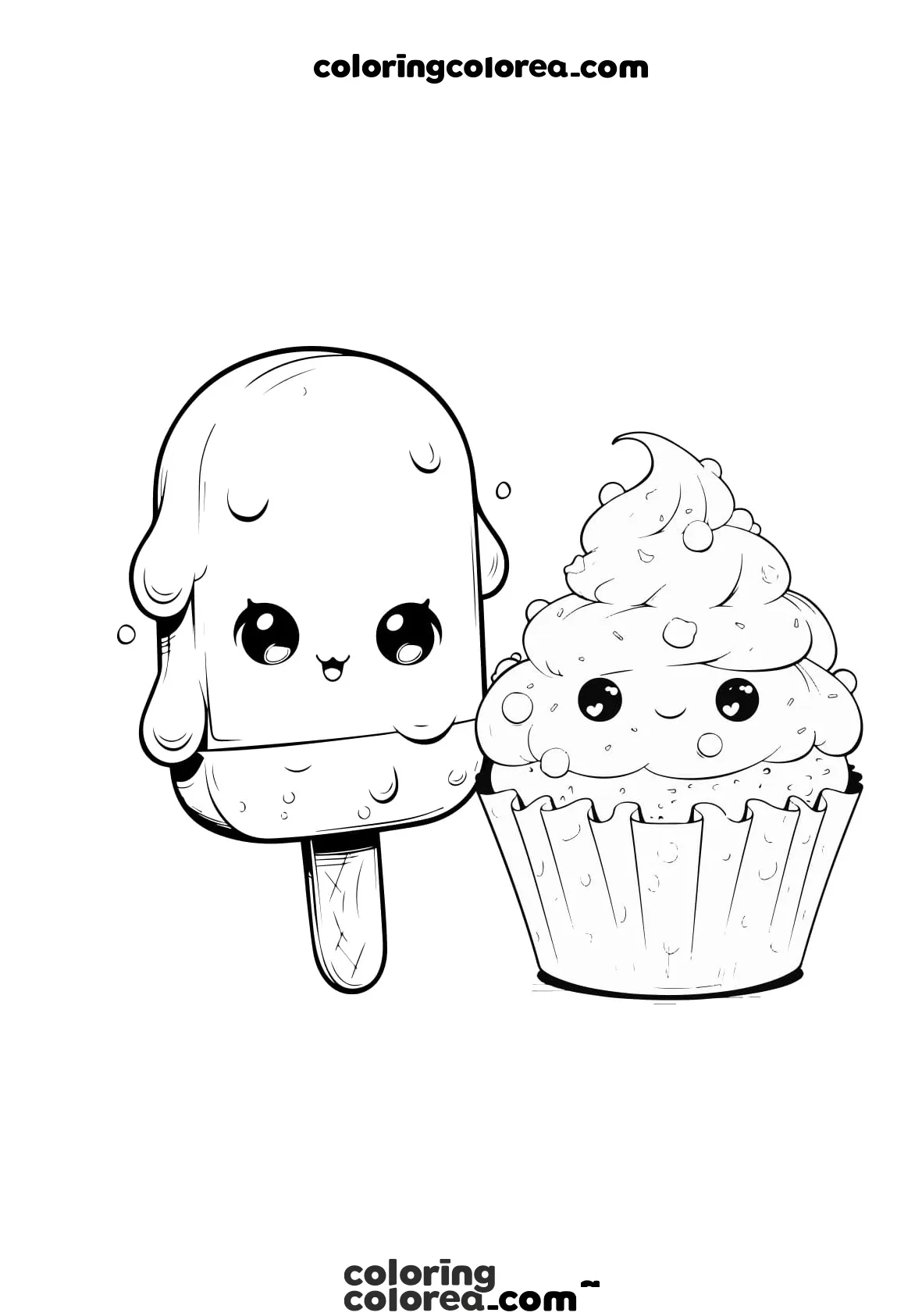 Dibujo para colorear gratis de helados estilo kawaii