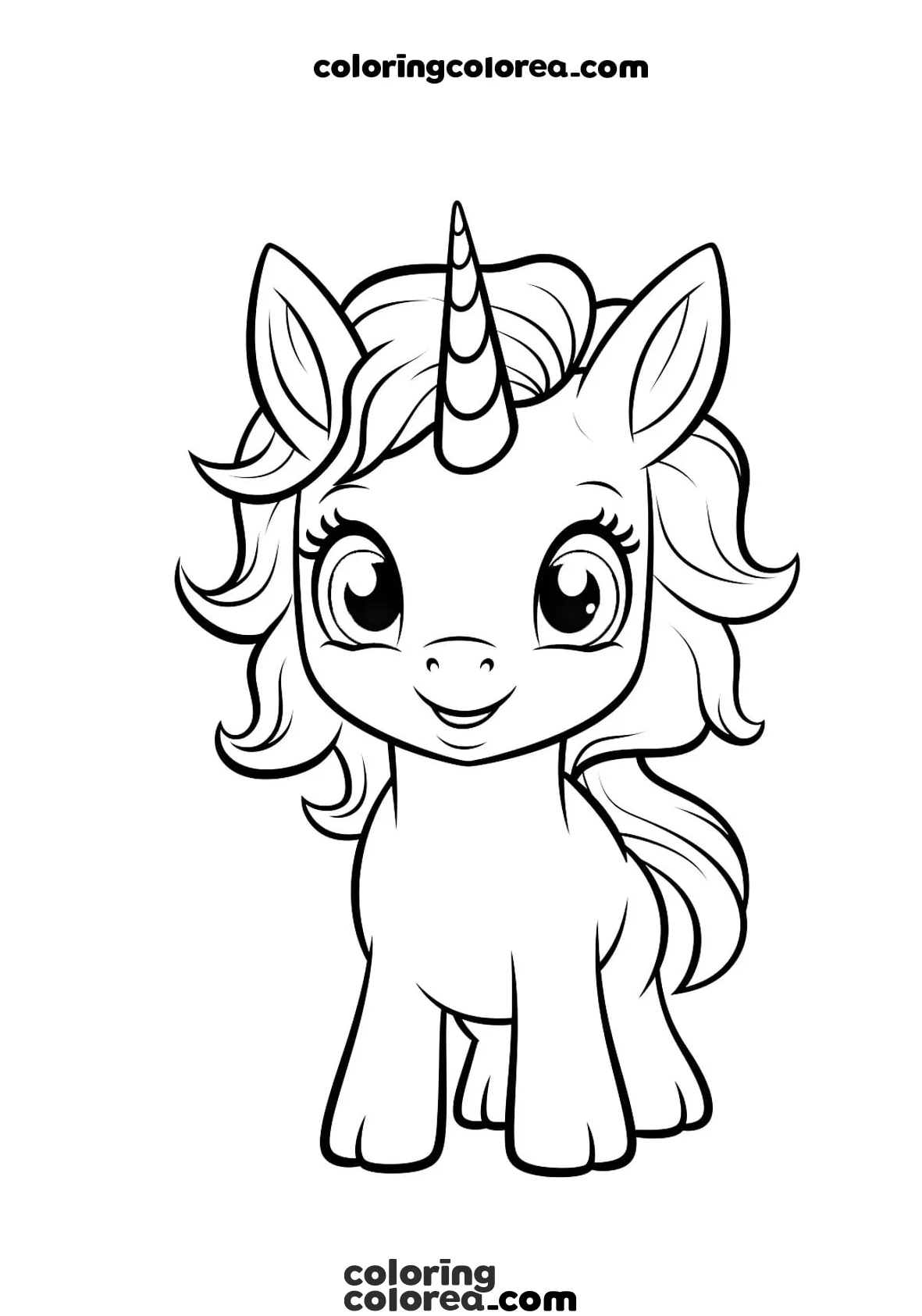 Dibujo para colorear de un unicornio estilo kawaii