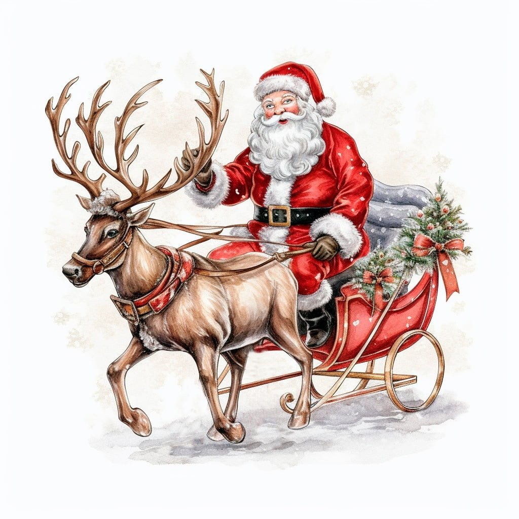 Imagen clásica de Papá Noel sobre su trineo