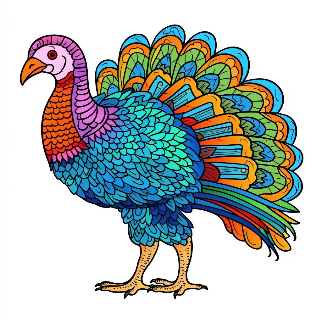 Colorido Pavo coloreado tipo mosaico - mandala