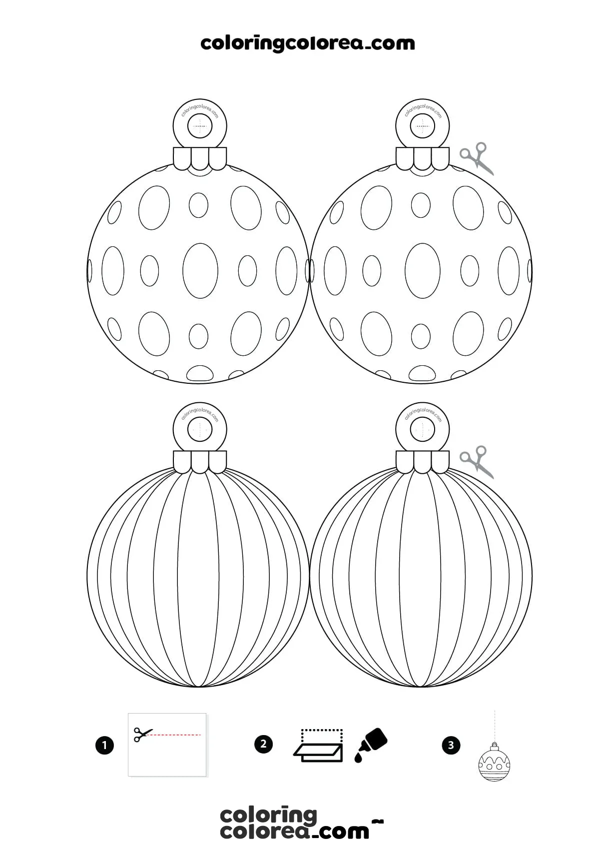 Dibujos para colorear, decoración y manualidades para Navidad. Bolas para el árbol de Navidad