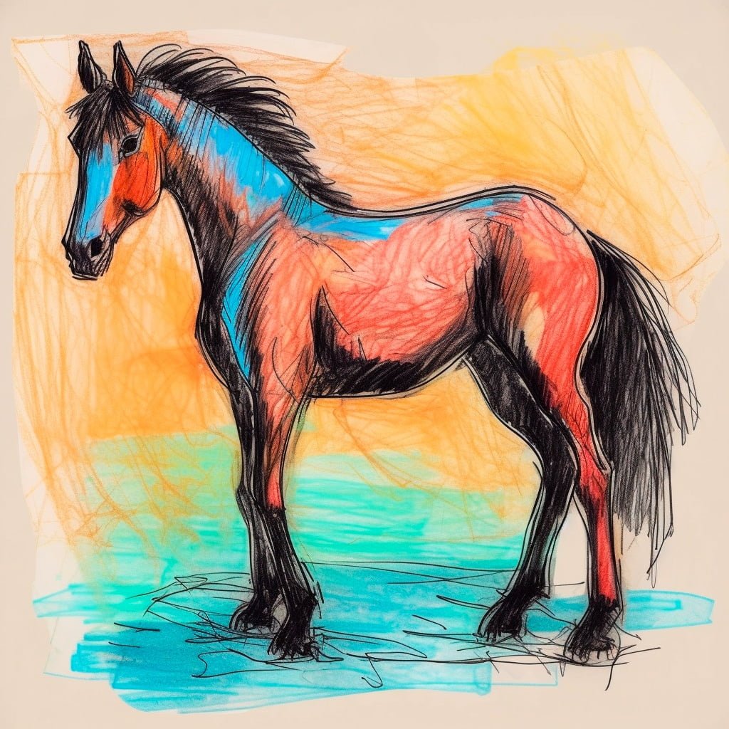 Dibujo infantil de un caballo coloreado a lápiz