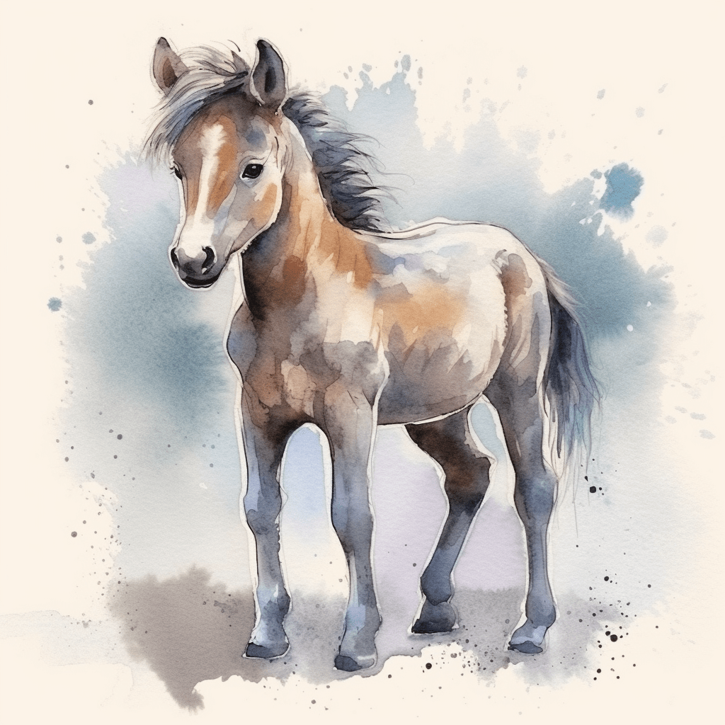 Dibujo con acuarelas de un caballo jóven