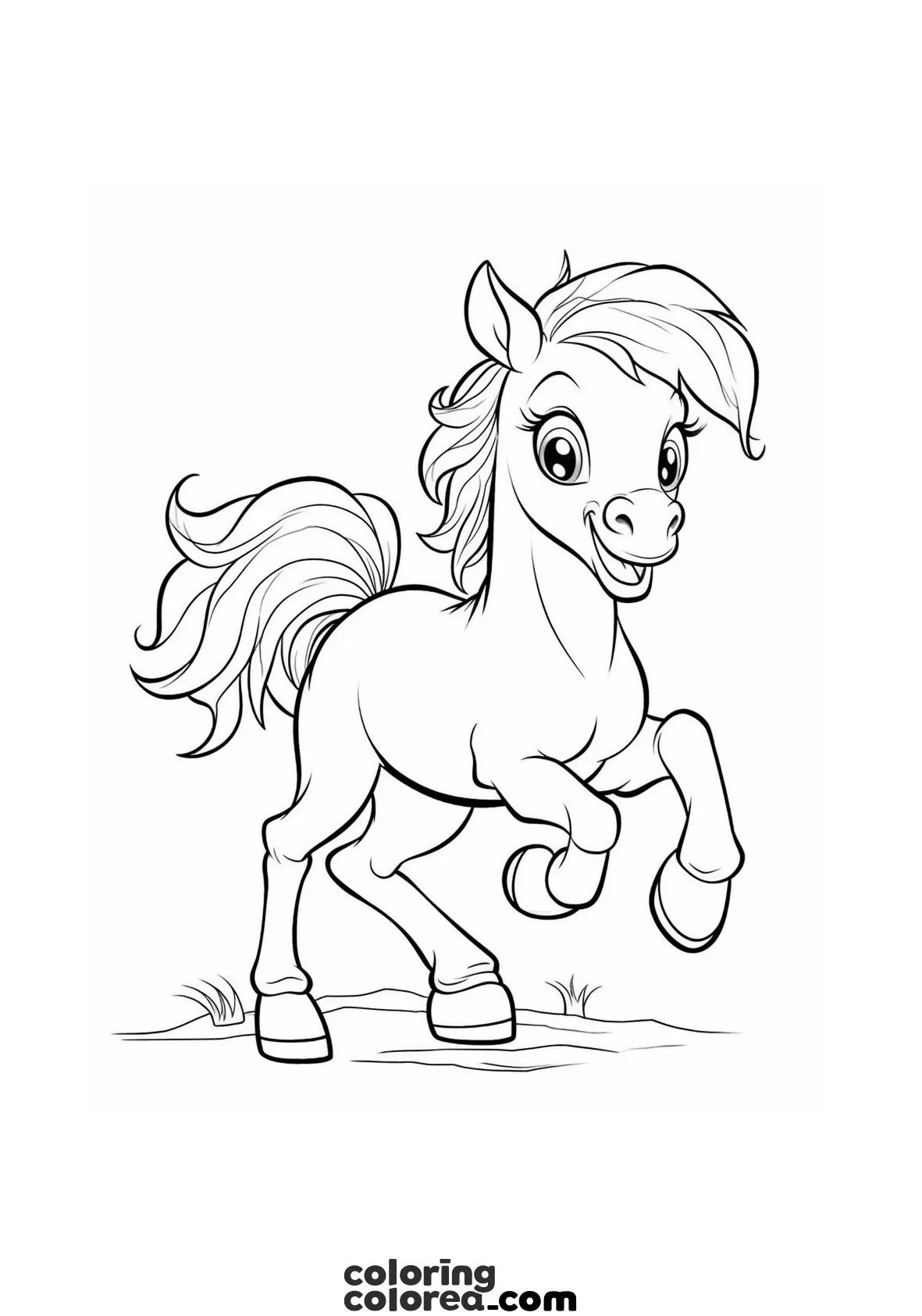 Colorear dibujo de caballo pequeño saltando