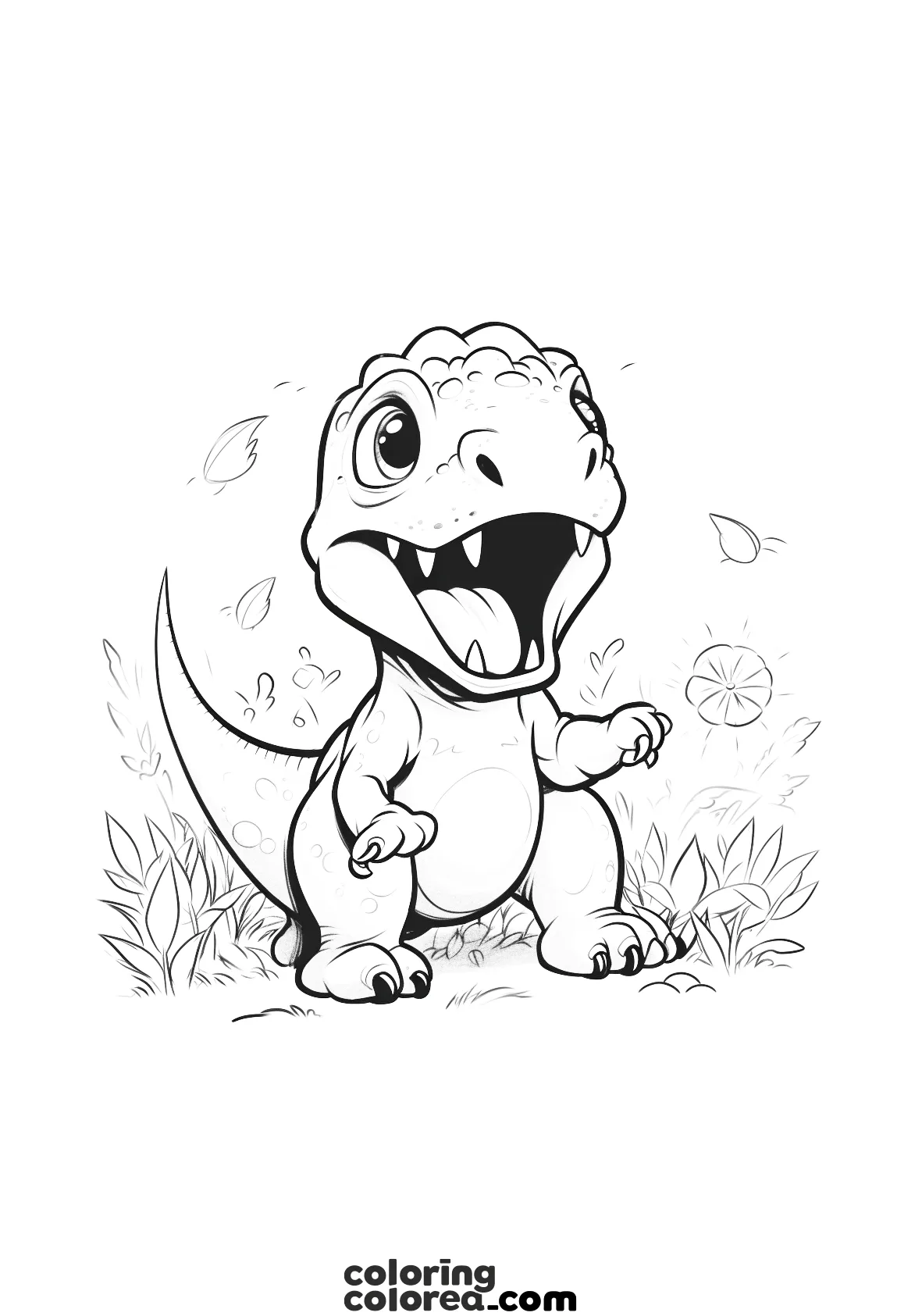 colorear dibujo de bebe dinosaurio, trex, tiranosaurio