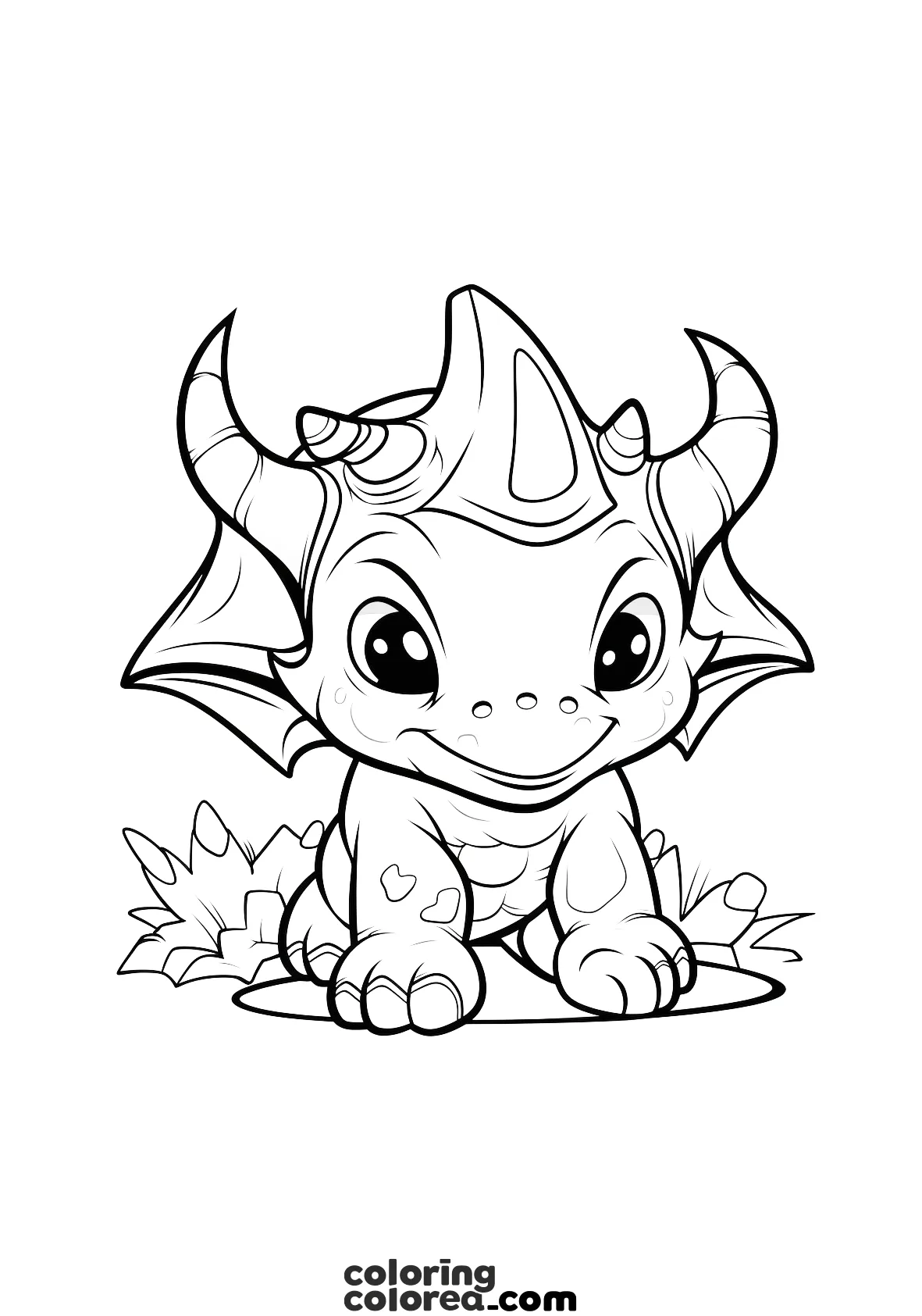 colorear dibujo de bebe dinosaurio, triceraptor