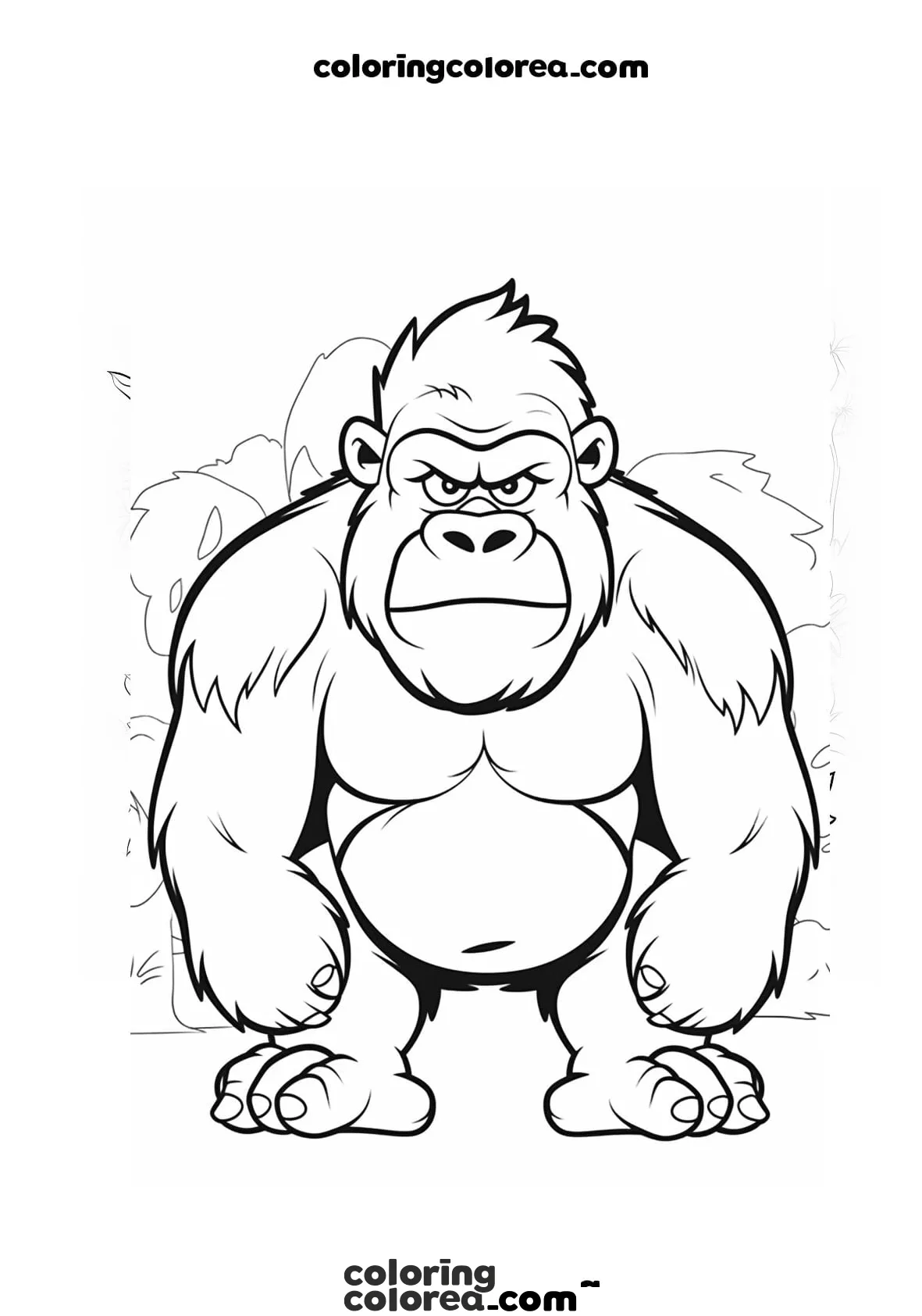 Dibujo para colorear de un gorila adulto con cara de estar enfadado