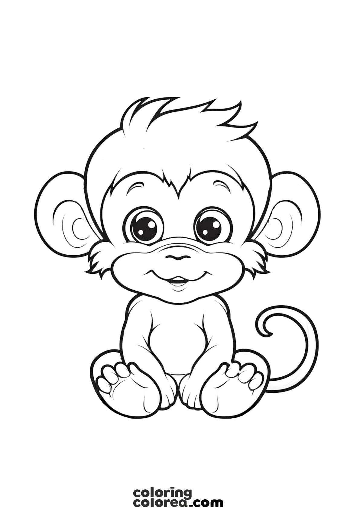 Colorear mono bebé, simio pequeño tipo chimpancé para colorear gratis