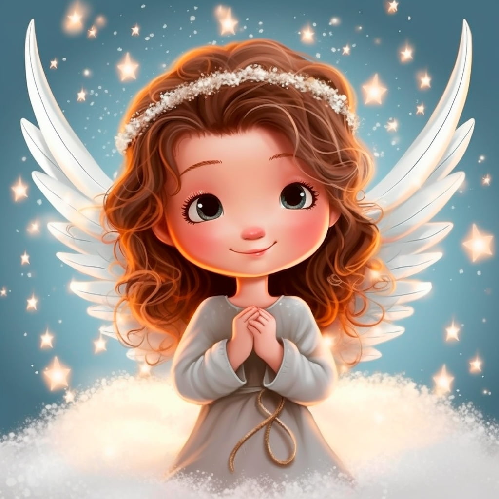 Dibujo de un precioso ángel rodeado de estrellas
