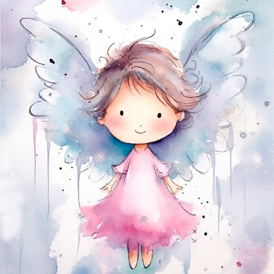 Dibujo con acuarelas de un ángel