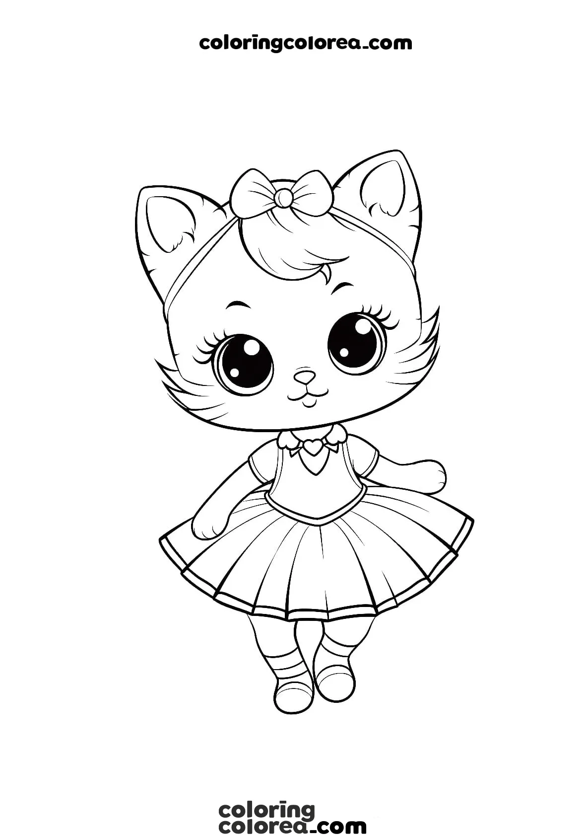 Dibujo para colorear de una gatita bailarina de ballet