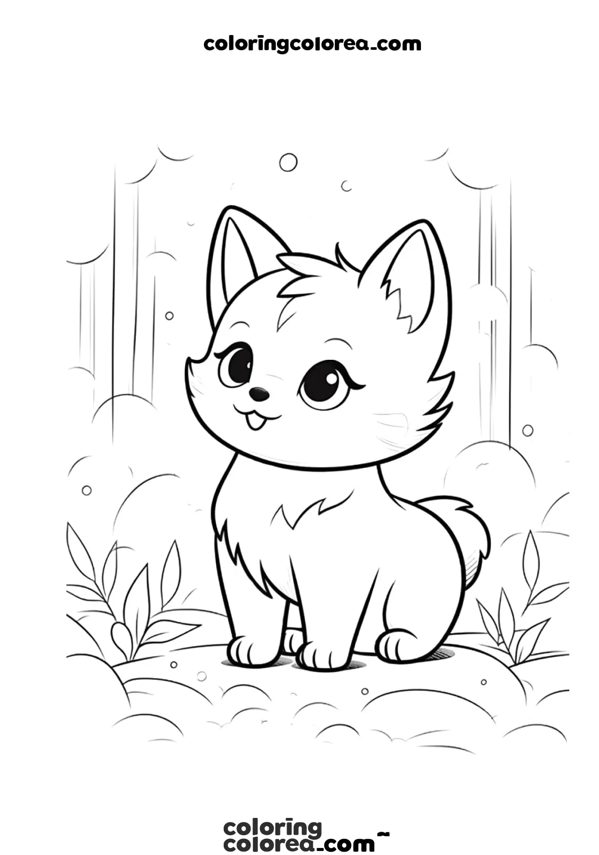 Dibujo para colorear cachorro de gato estilo kawaii