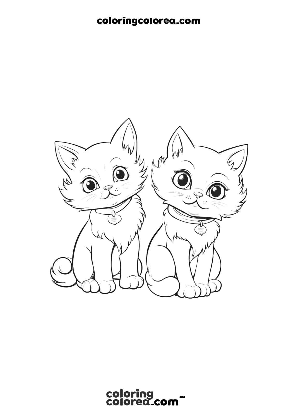Dibujo para colorear de dos gatitos estilo kawaii