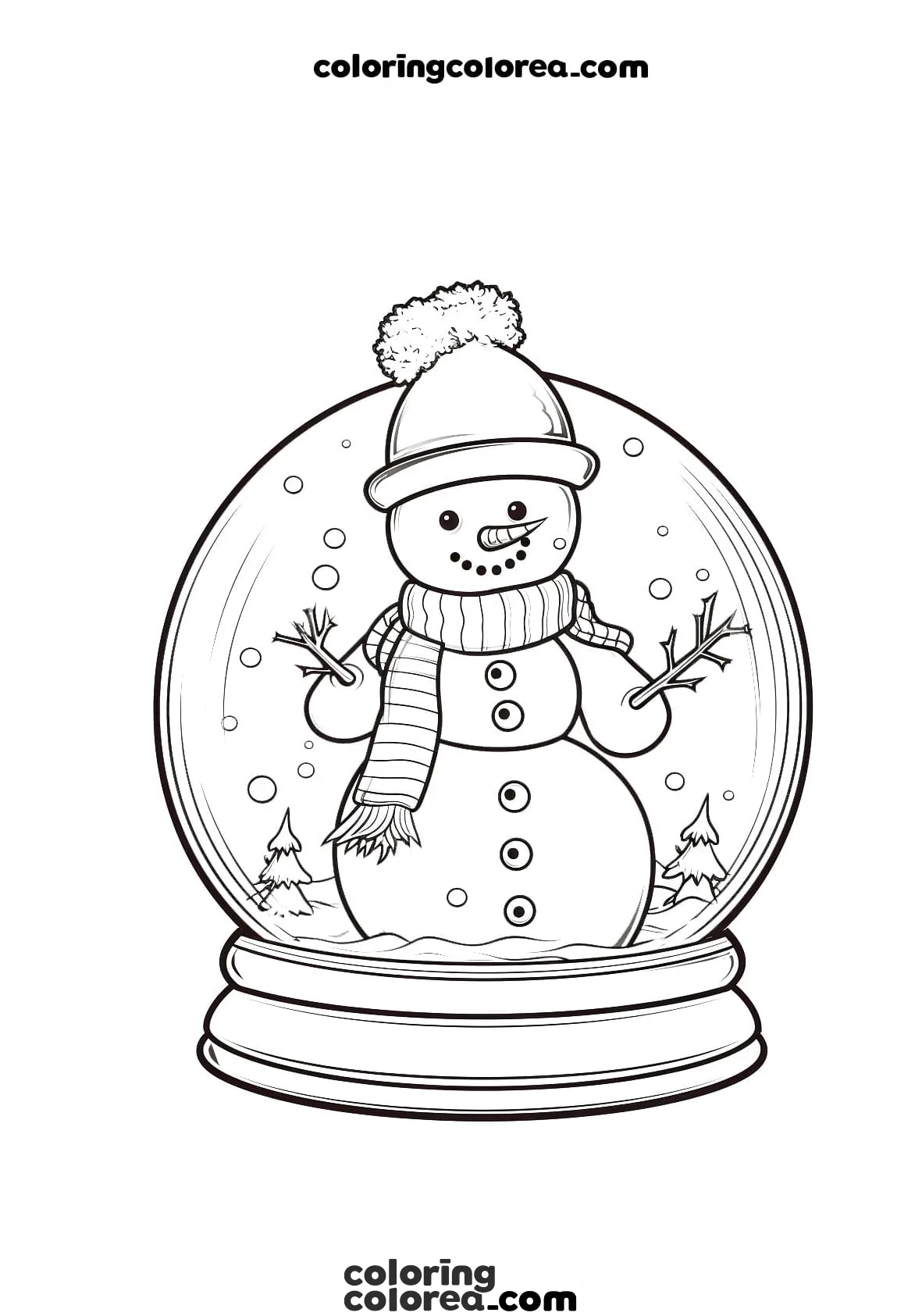 Dibujo para colorear de una bola de nieve con un muñeco de nieve dentro