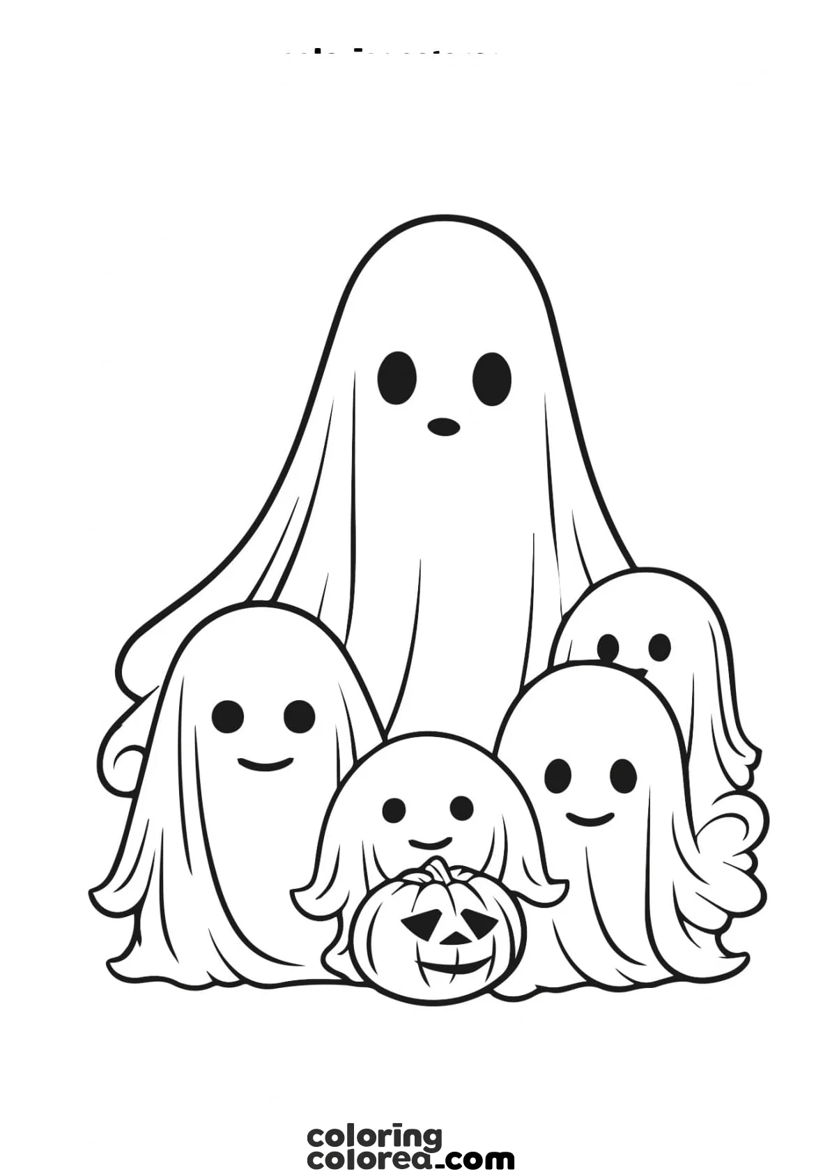 Dibujo para colorear de Familia de fantasmas en Halloween. Decoración de halloween para casa