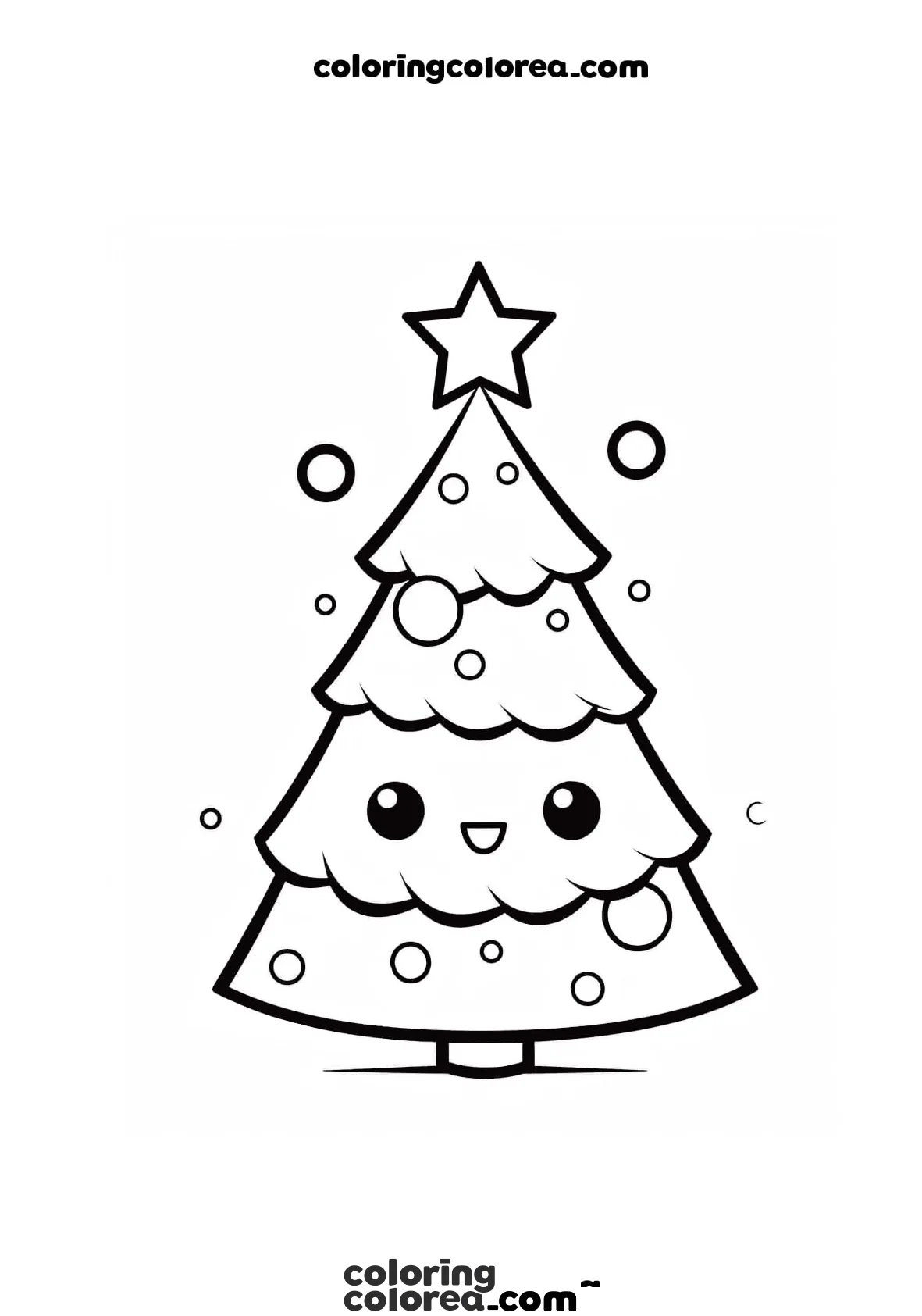 Árbol de Navidad kawaii para imprimir y colorear 