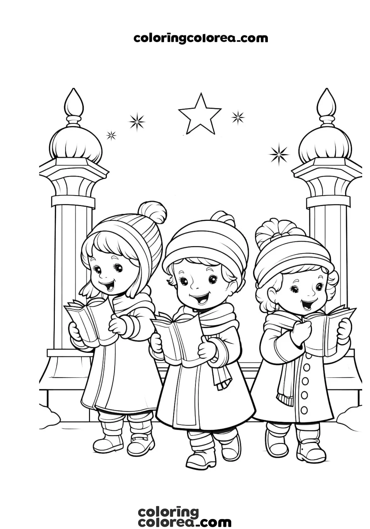 Dibujo para colorear de niños cantando villancicos