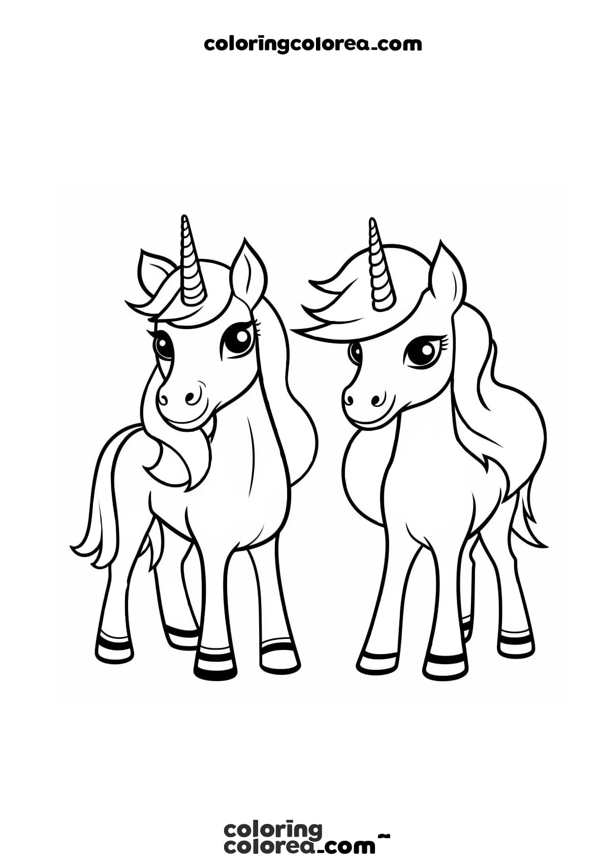 Dibujo para colorear de dos unicornios kawaii