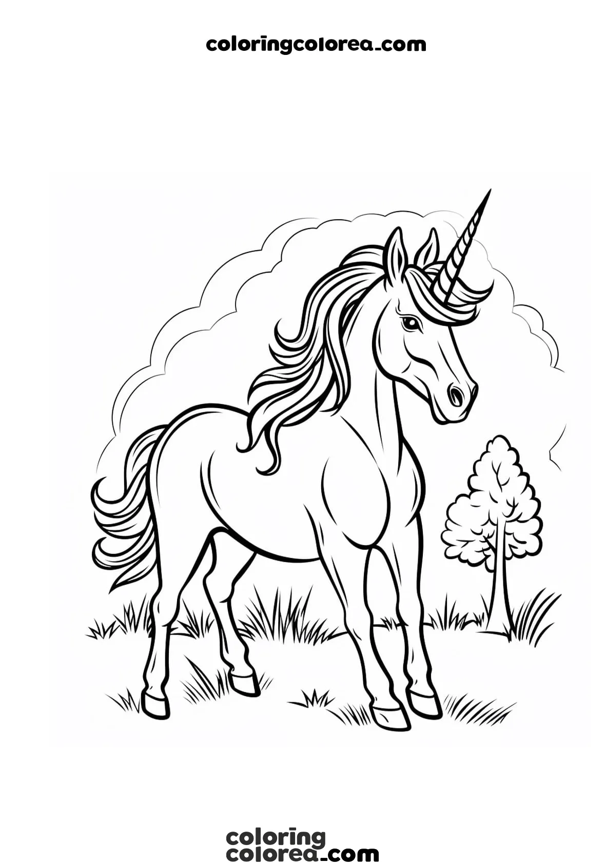 Dibujo para colorear de un unicornio realista