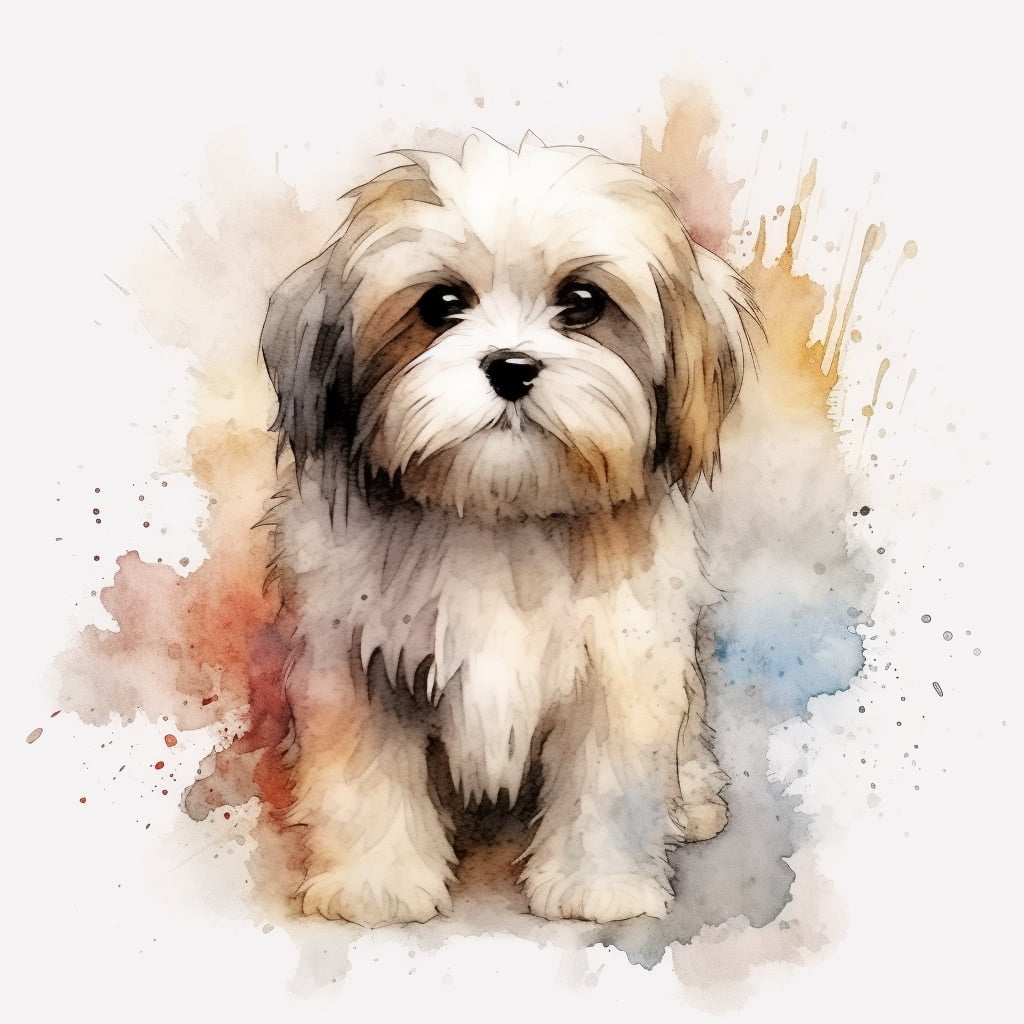 Dibujo de pequeño perro coloreado con estilo acuarelas