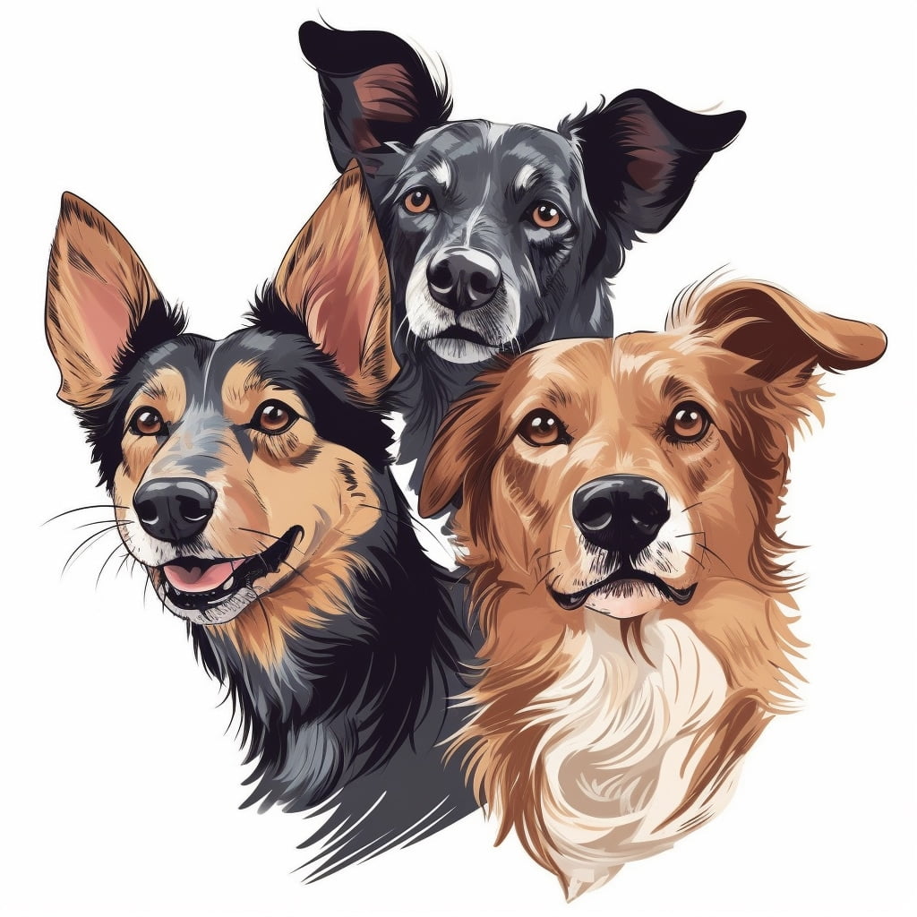 Retrato de tres perros tipo labrador