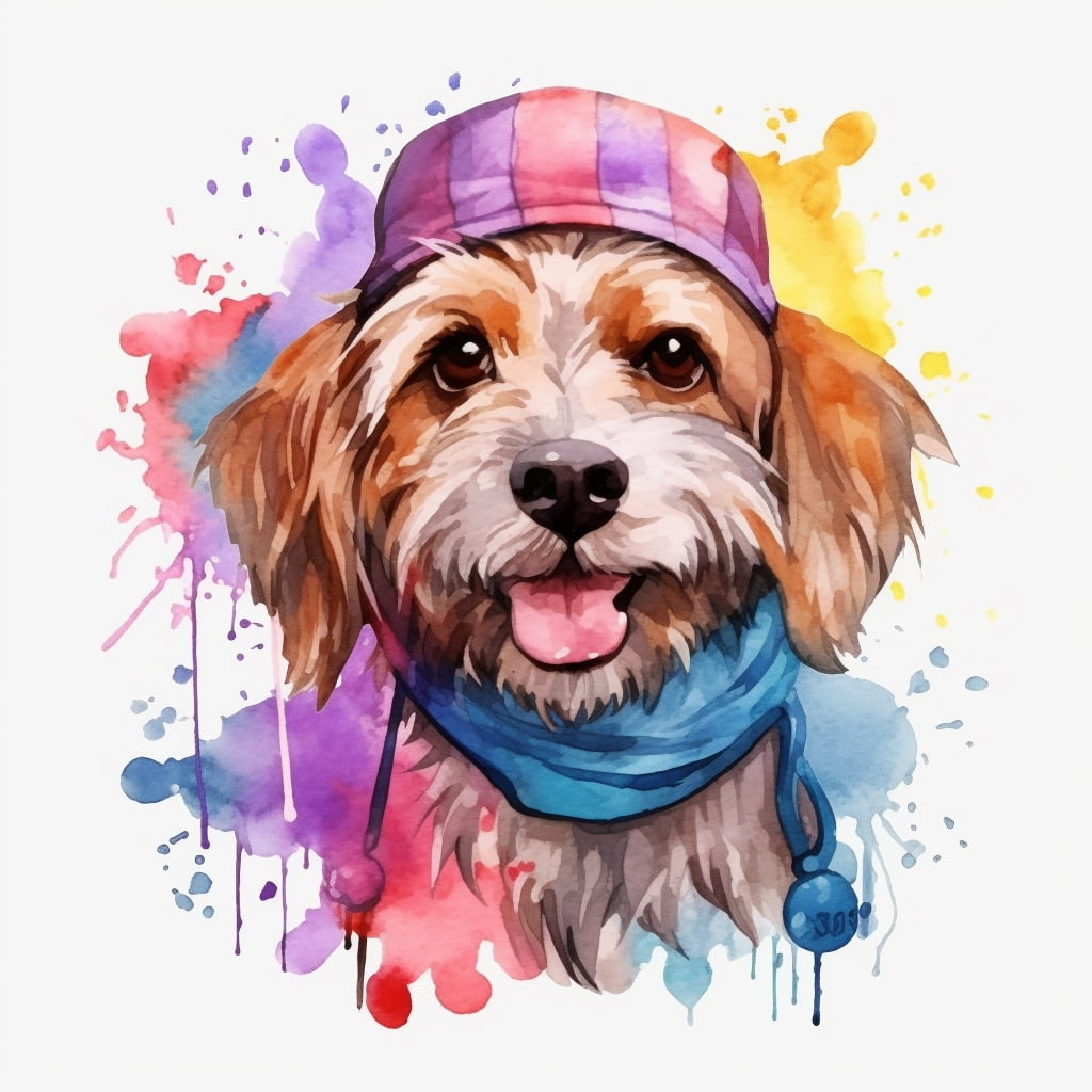 Divertida ilustración de un perro con gorra y pañuelo en el cuello