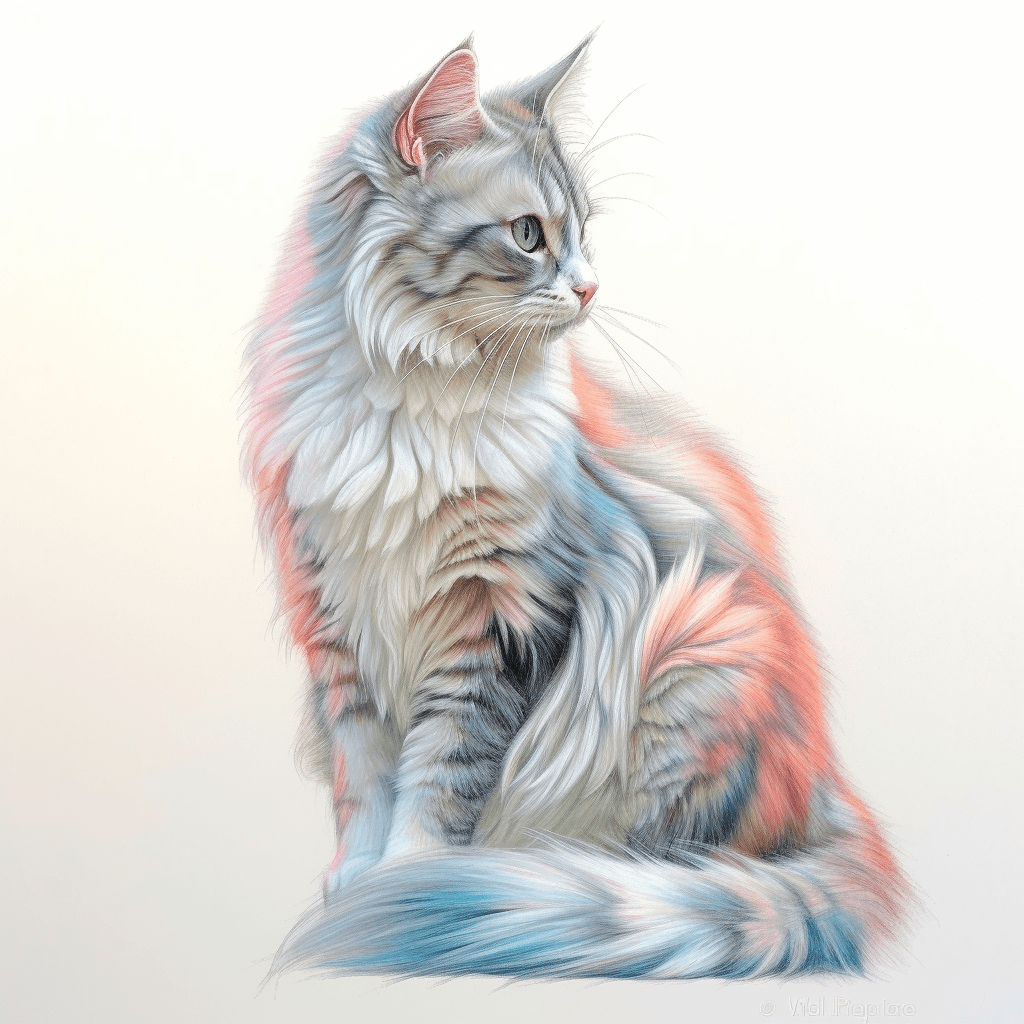 Precioso dibujo de un gato Persa, Maine Coon