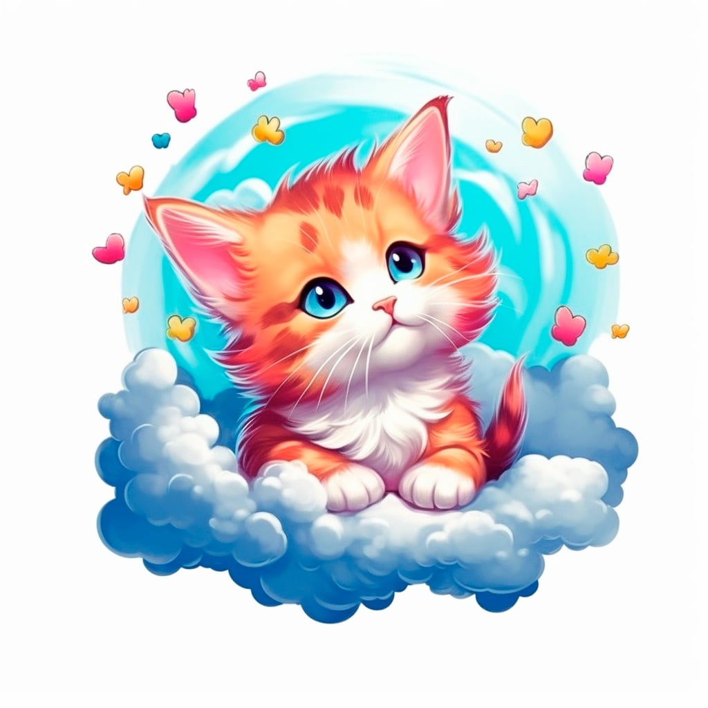 Adorable gatito pequeño en una nube