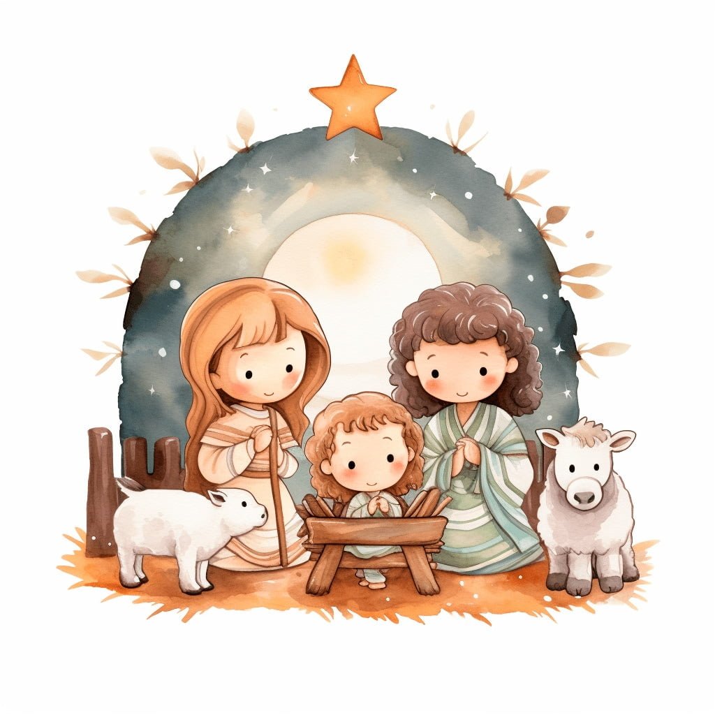 Dibujo infantil del Portal de Belén con el nacimiento del niño Jesús