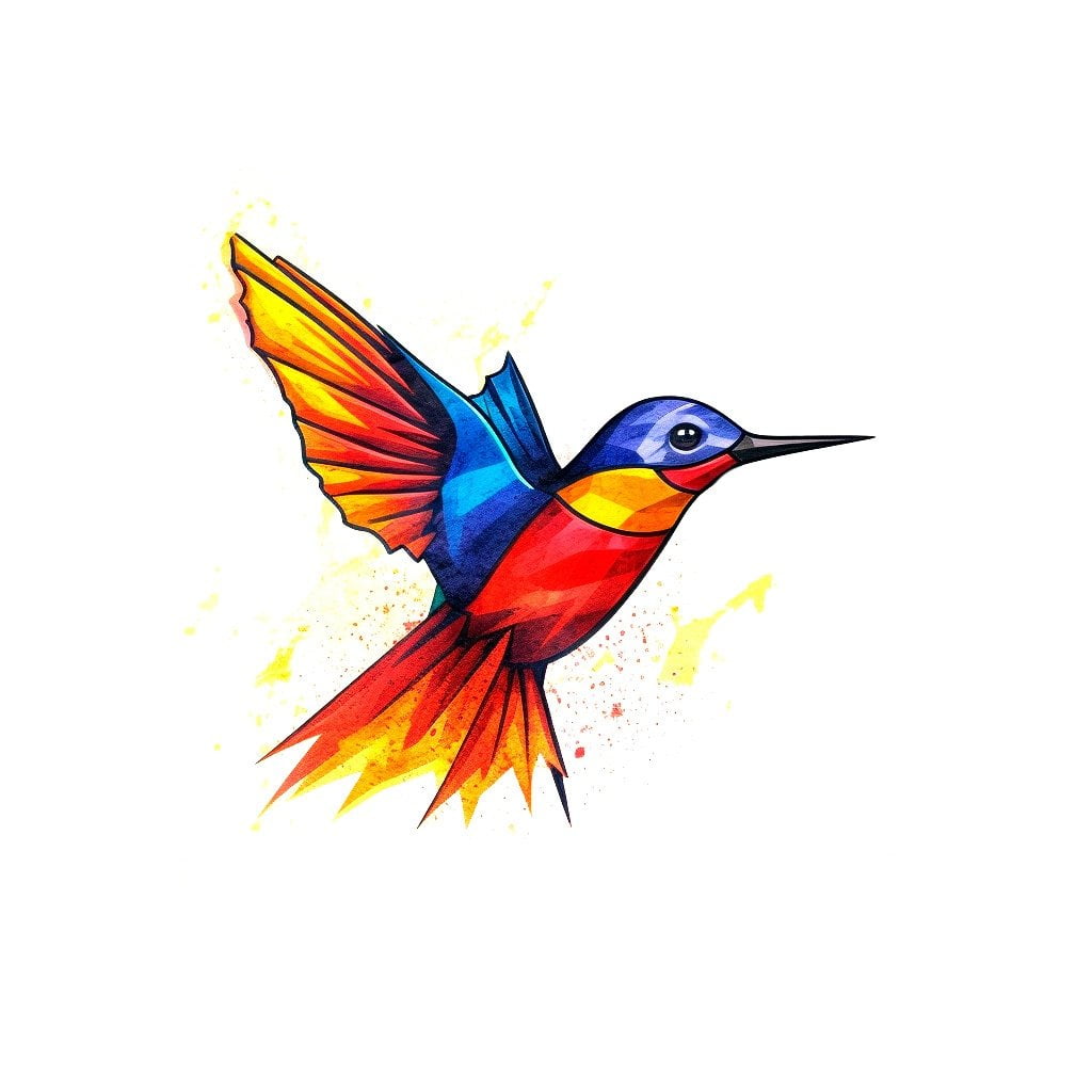 Dibujo de un pájaro colibrí con formas muy simples y muy colorido