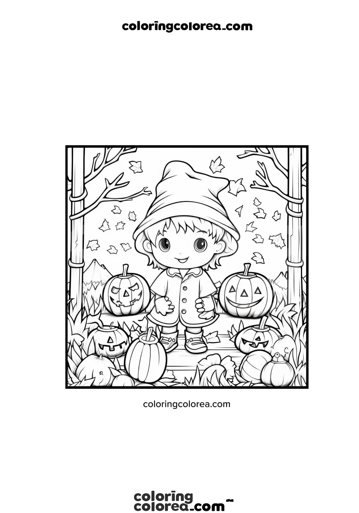 Niño en un ambiente decorado con objetos de halloween