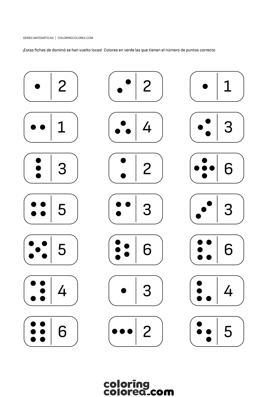 Fichas educativas de matemáticas. Aprendiendo los números con fichas de dominó