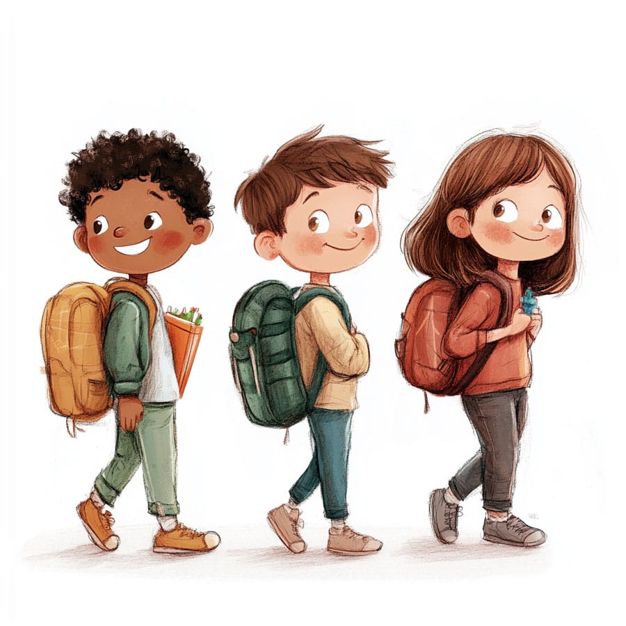 Estudiantes camino de la escuela
