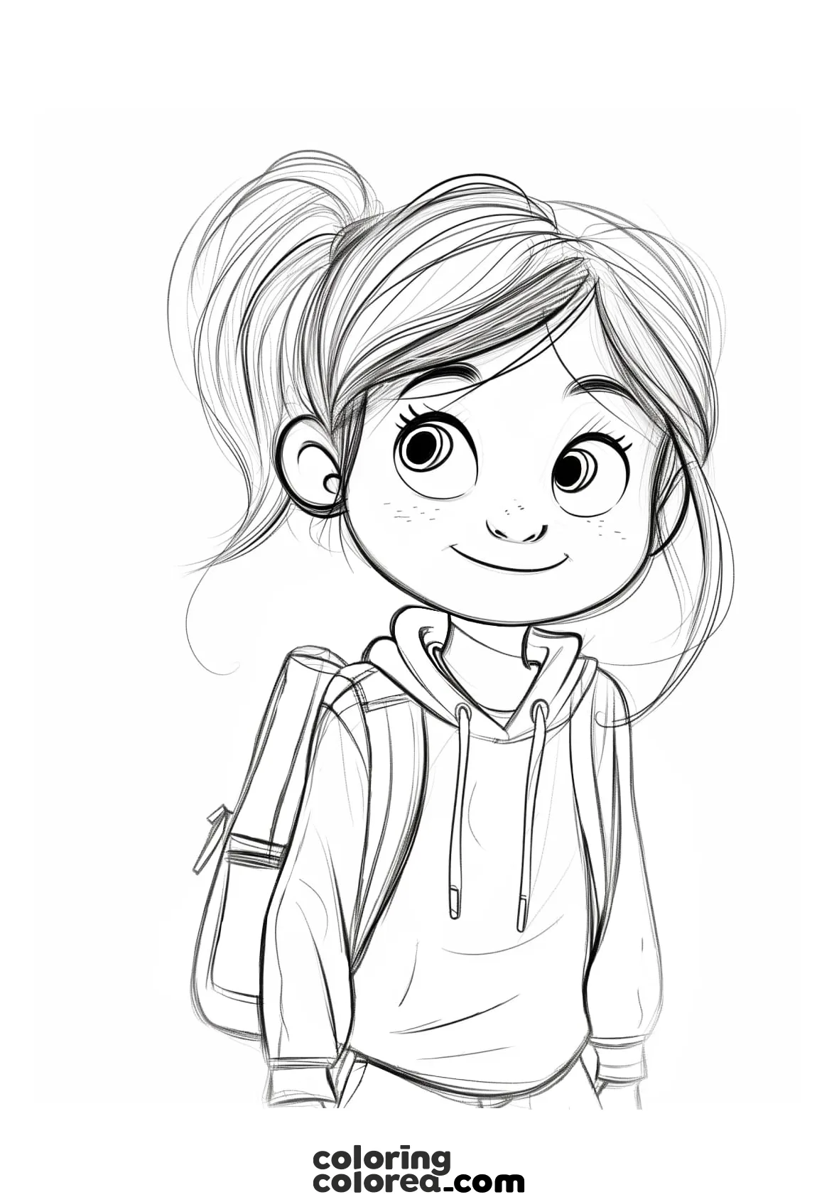 Dibujo para colorer de una niña adolescente en su vuelta al colegio