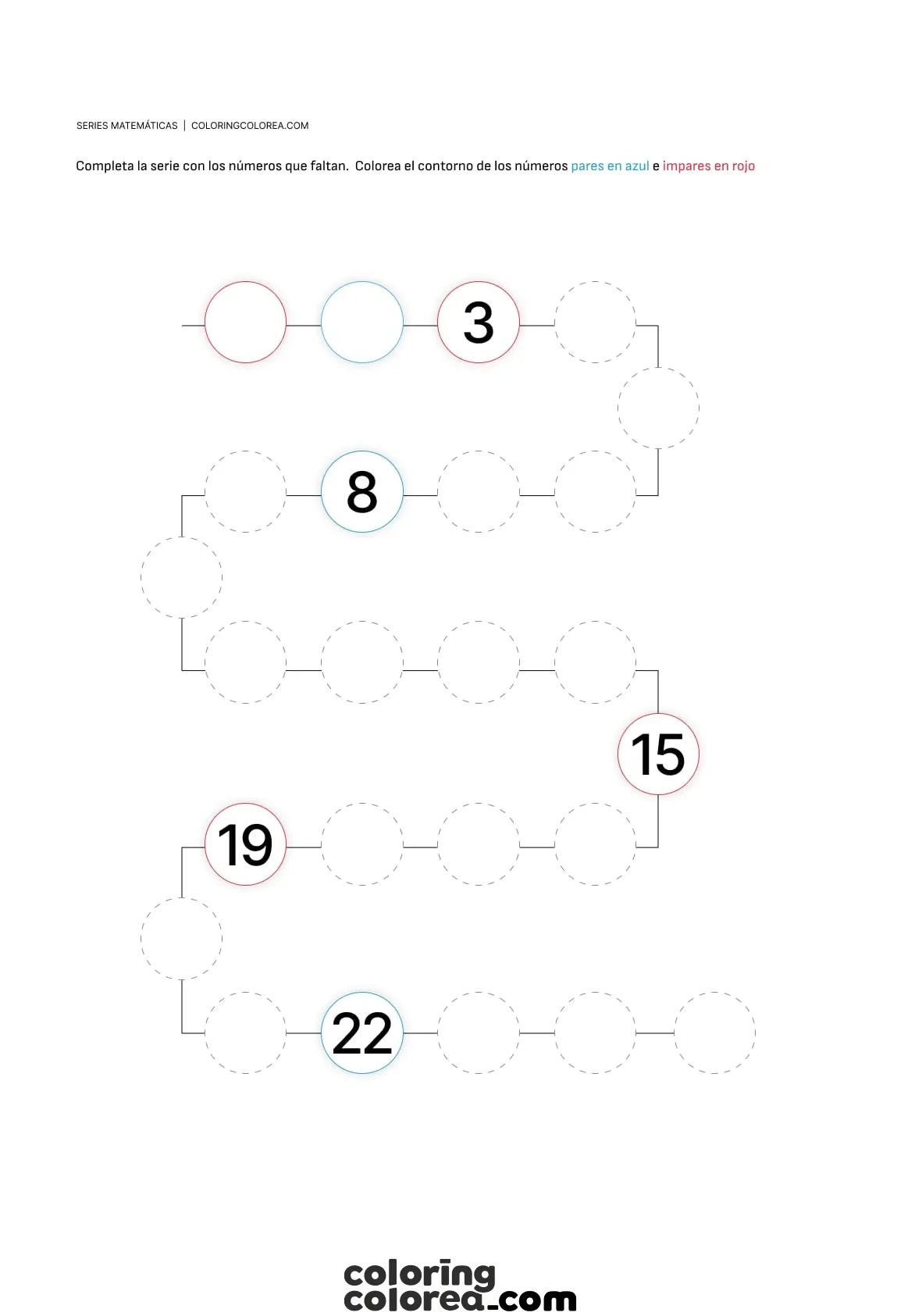 Ficha de matemáticas para niños de 5 a 7 años. Números encadenados