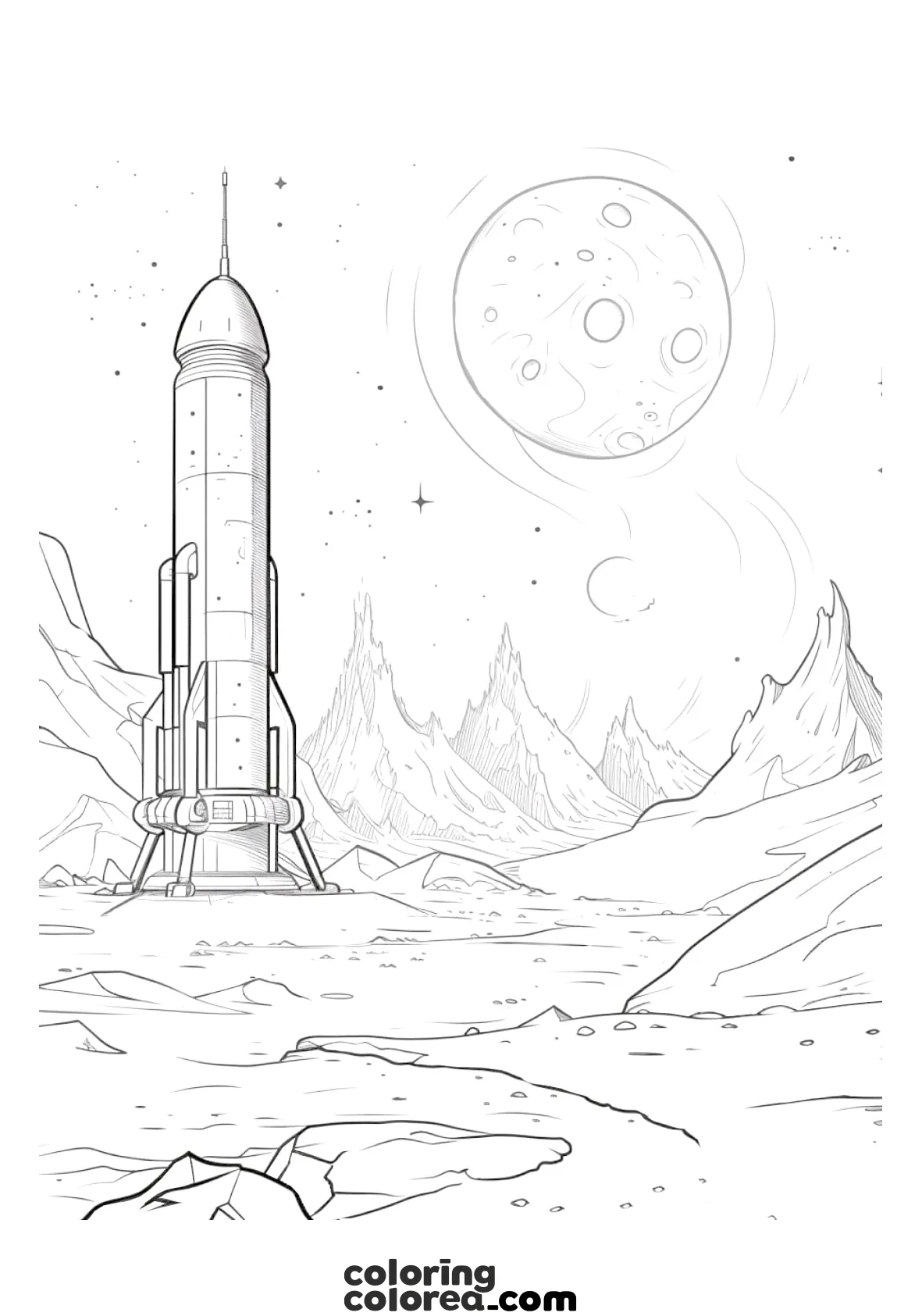 Dibujo para colorear gratis de un paisaje espacial