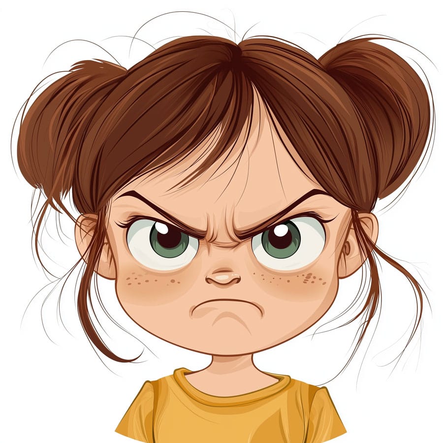 Retrato a modo de ilustración de una niña con gesto de enfado