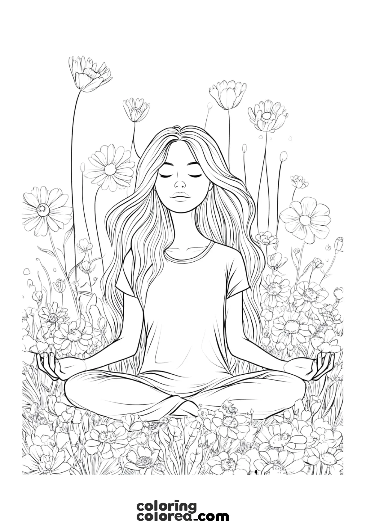 Dibujo para colorear de una mujer joven practicando Yoga