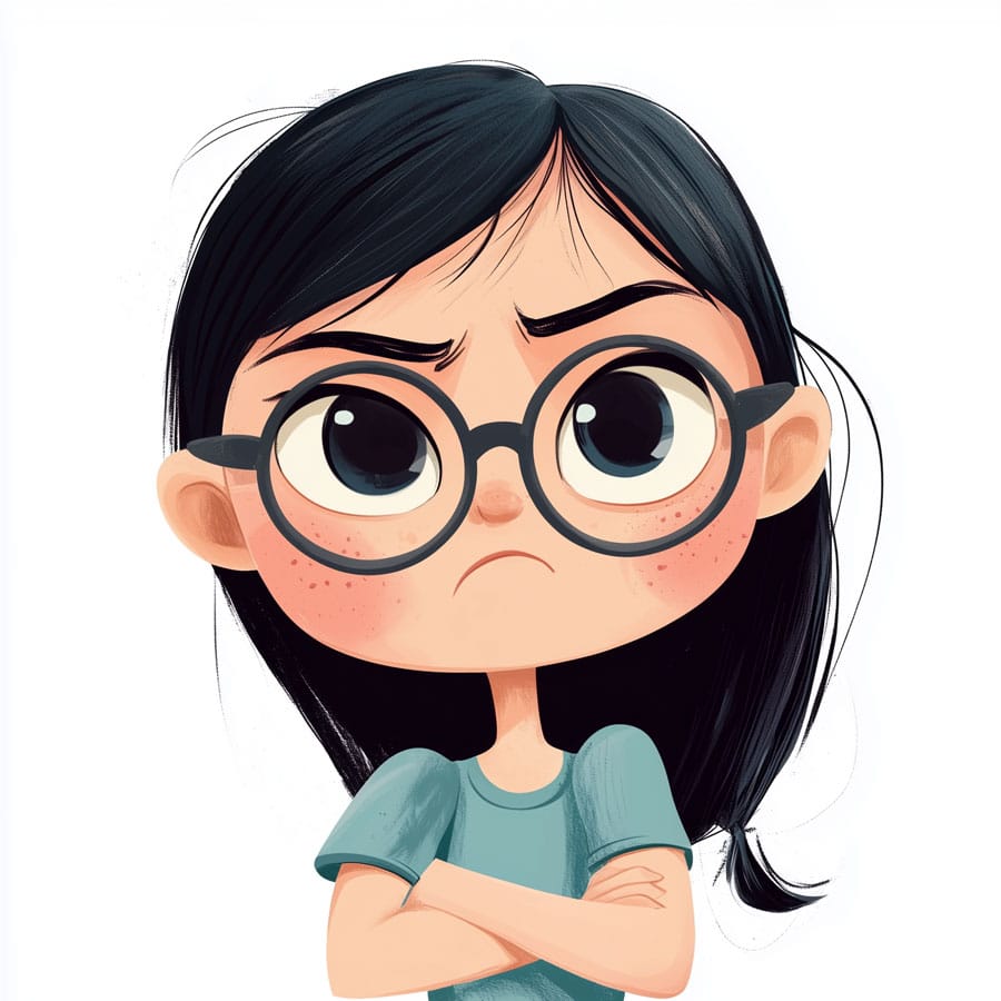 Dibujo de una niña con gafas enfadada