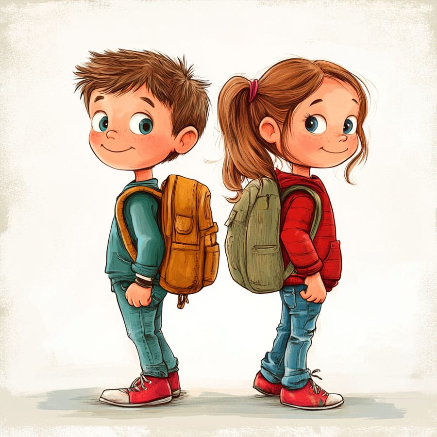 Dos estudiantes preparados para ir a la escuela