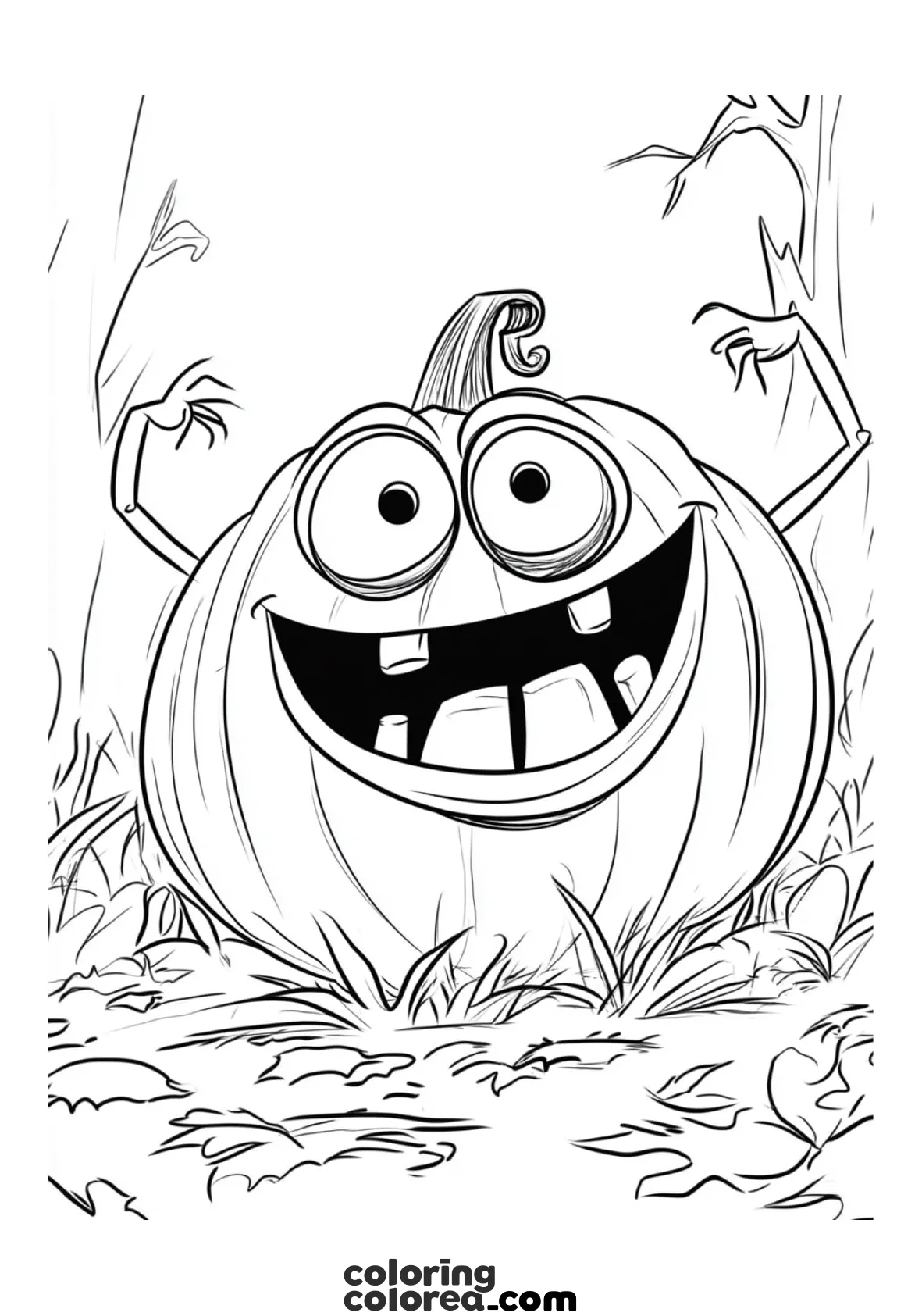 Dibujo para colorear gratis de una divertida calabaza de Halloween loca