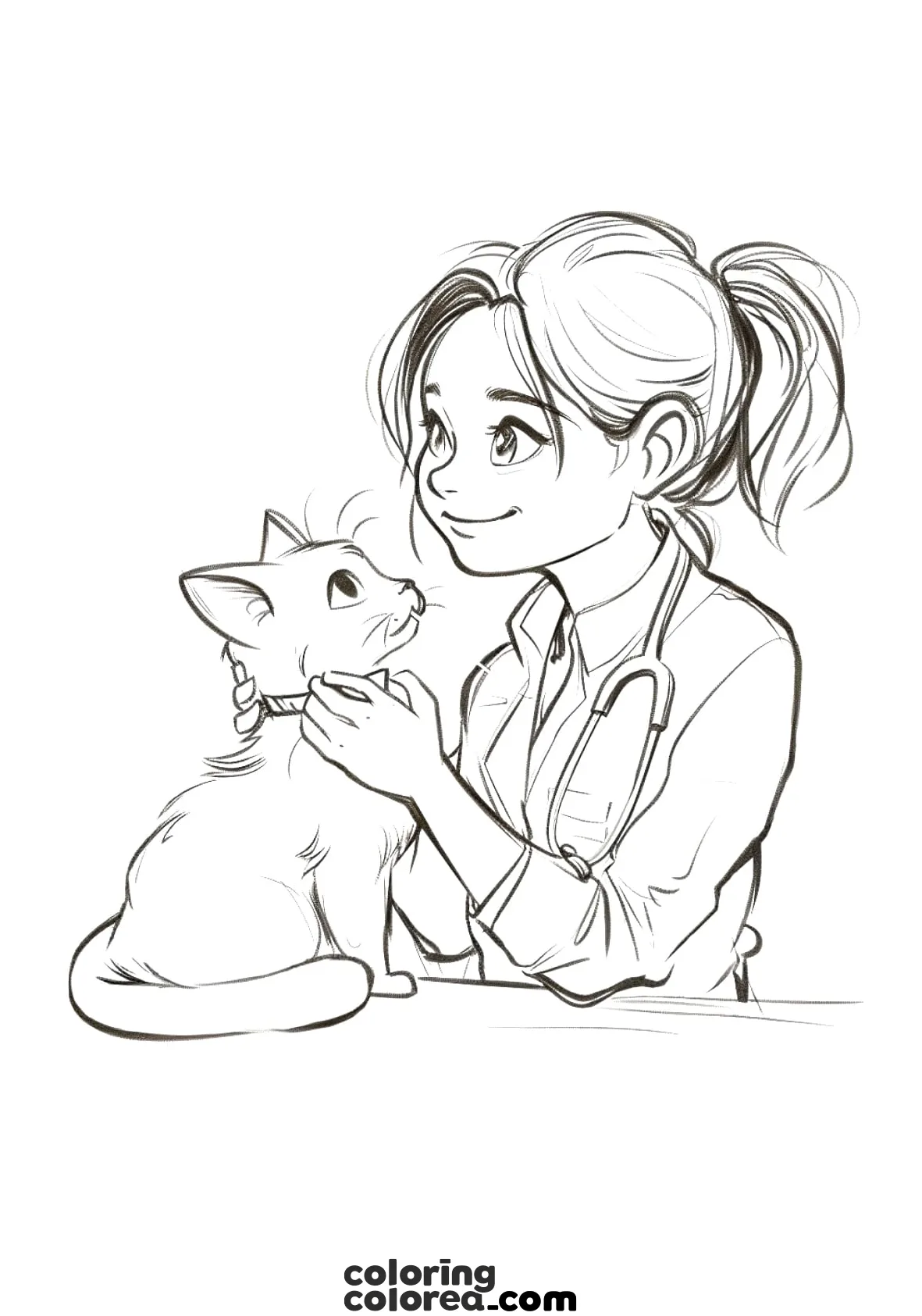 Dibujos para colorear gratis de profesiones. De mayor quiero ser veterinaria
