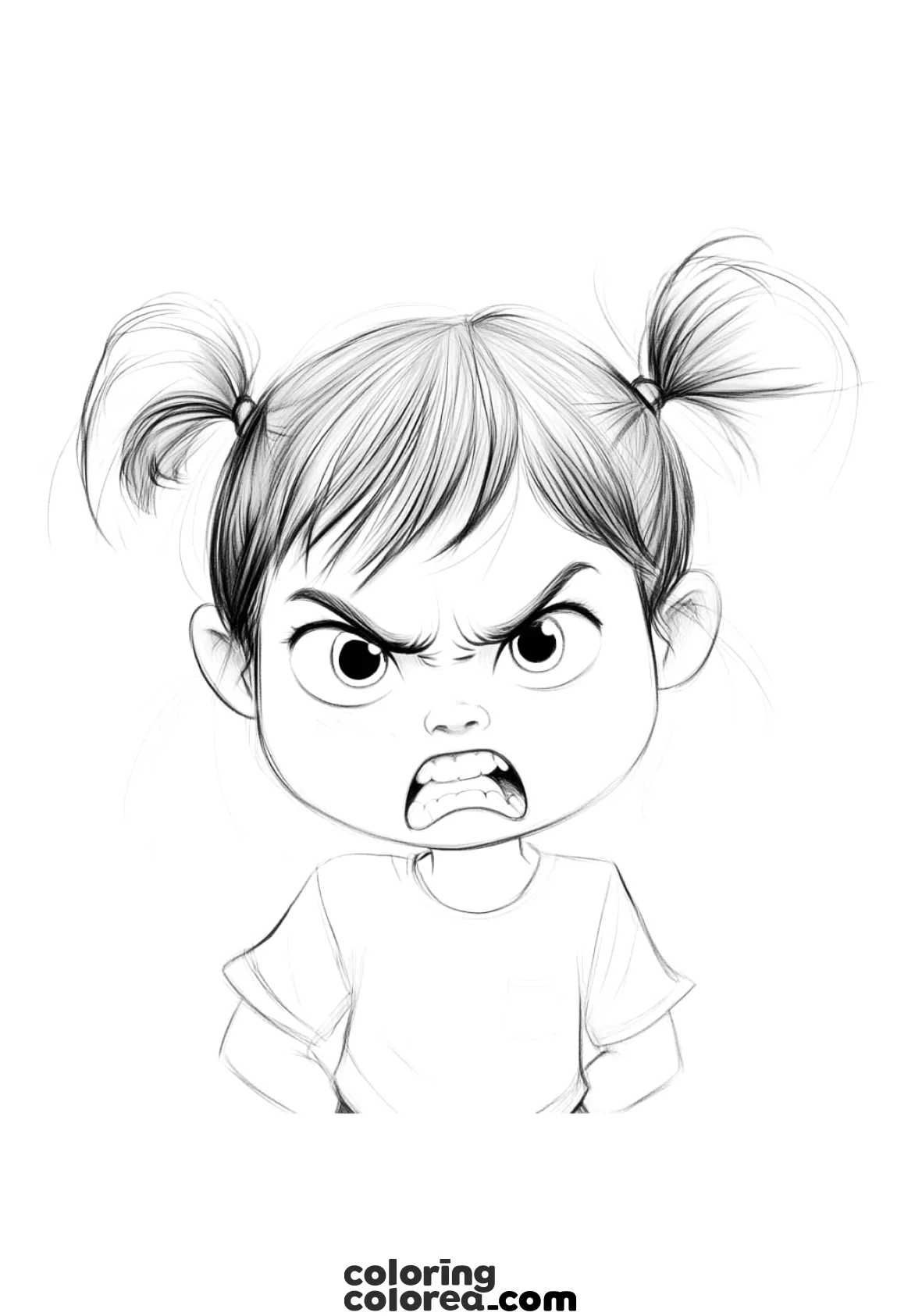 Dibujo para colorear de las diferentes emociones: niña enfadada