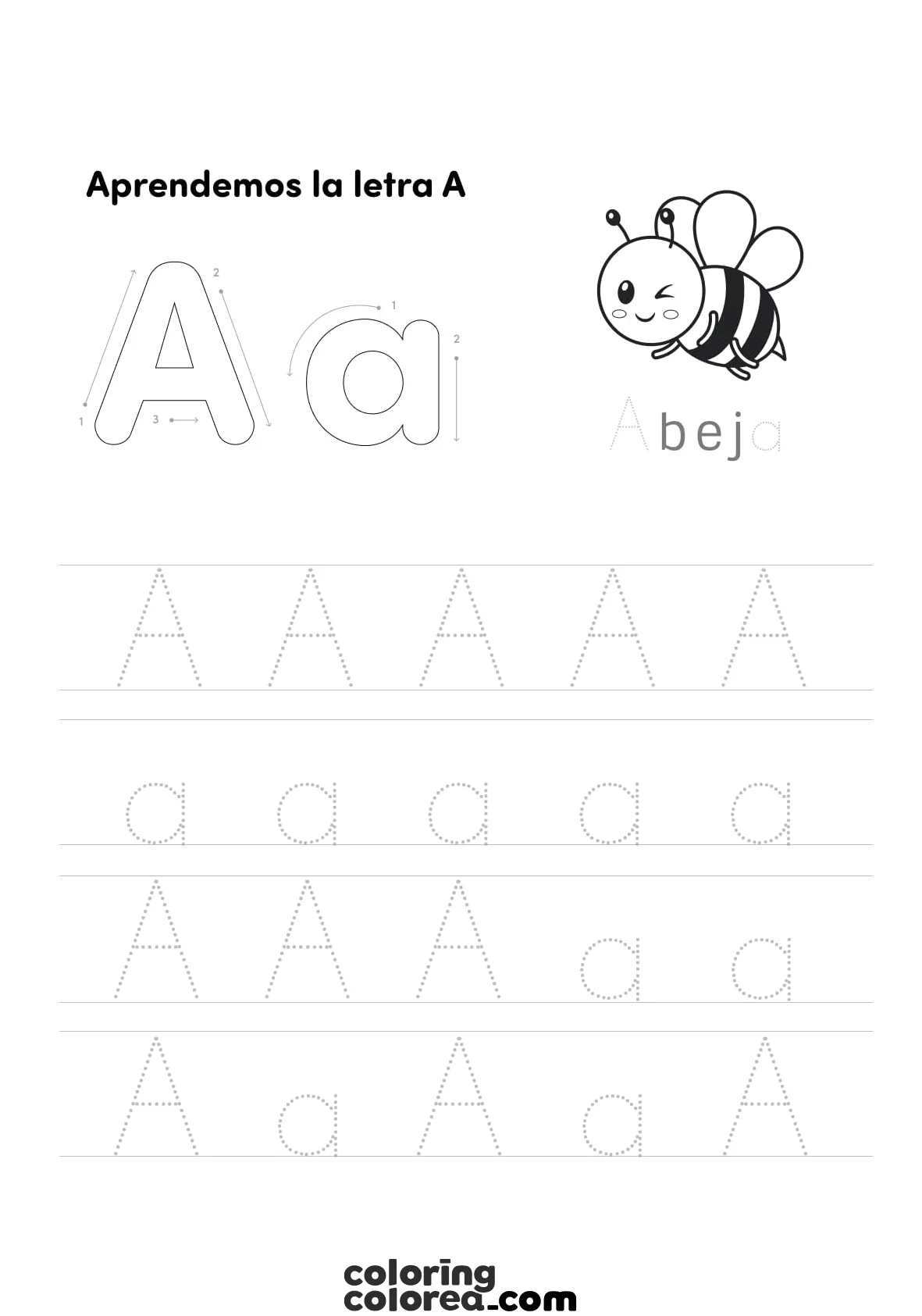 Ficha educativa. Aprendemos la letra A