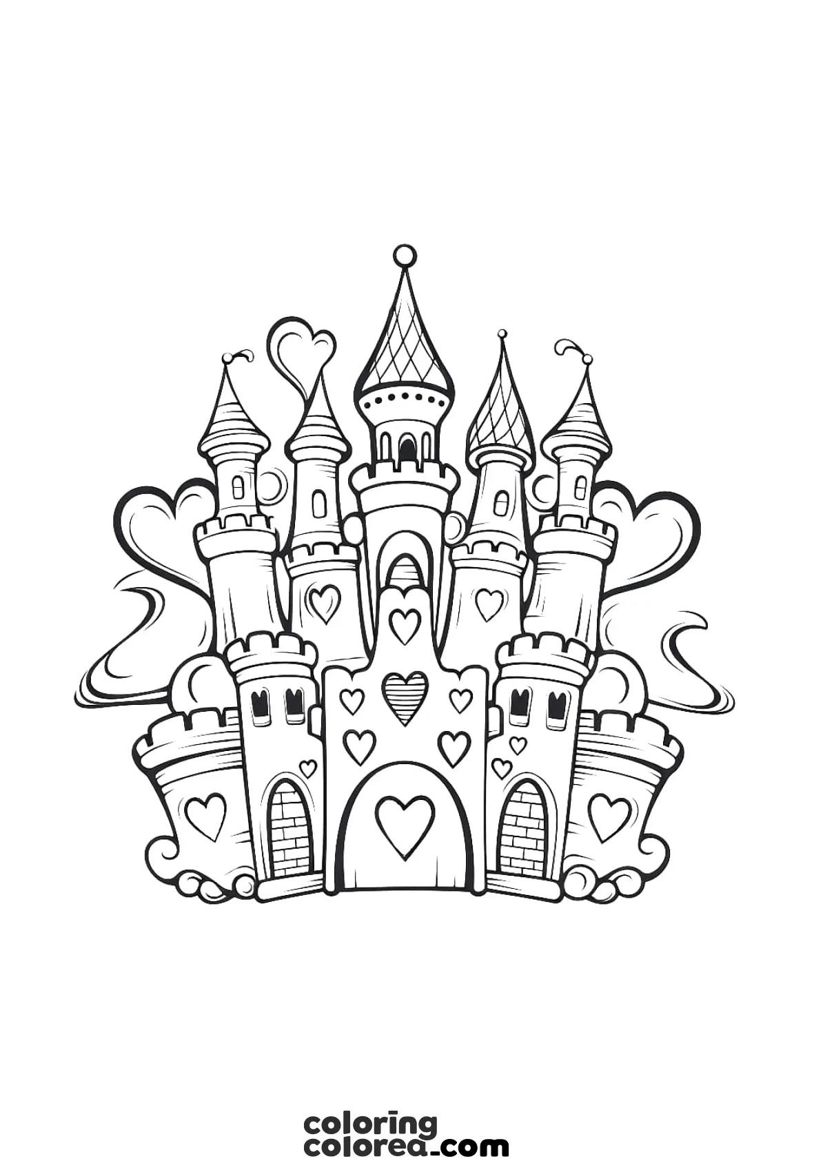 Dibujo para colorear gratis de un castillo con muchas torres